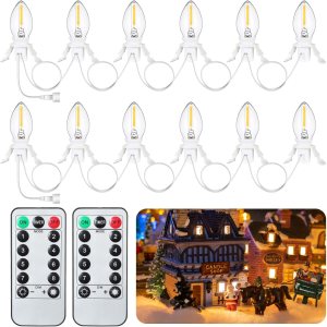 Retisee 2 piezas de cable de accesorios de Navidad con 6 bombillas LED C7 y toma de corriente de 11.48 pies, cable accesorio de luz de pueblo de Retisee 2 piezas de cable de accesorios de Navidad con 6 bombillas LED C7 y toma de corriente de 11.48 pies, cable accesorio de luz de pueblo de