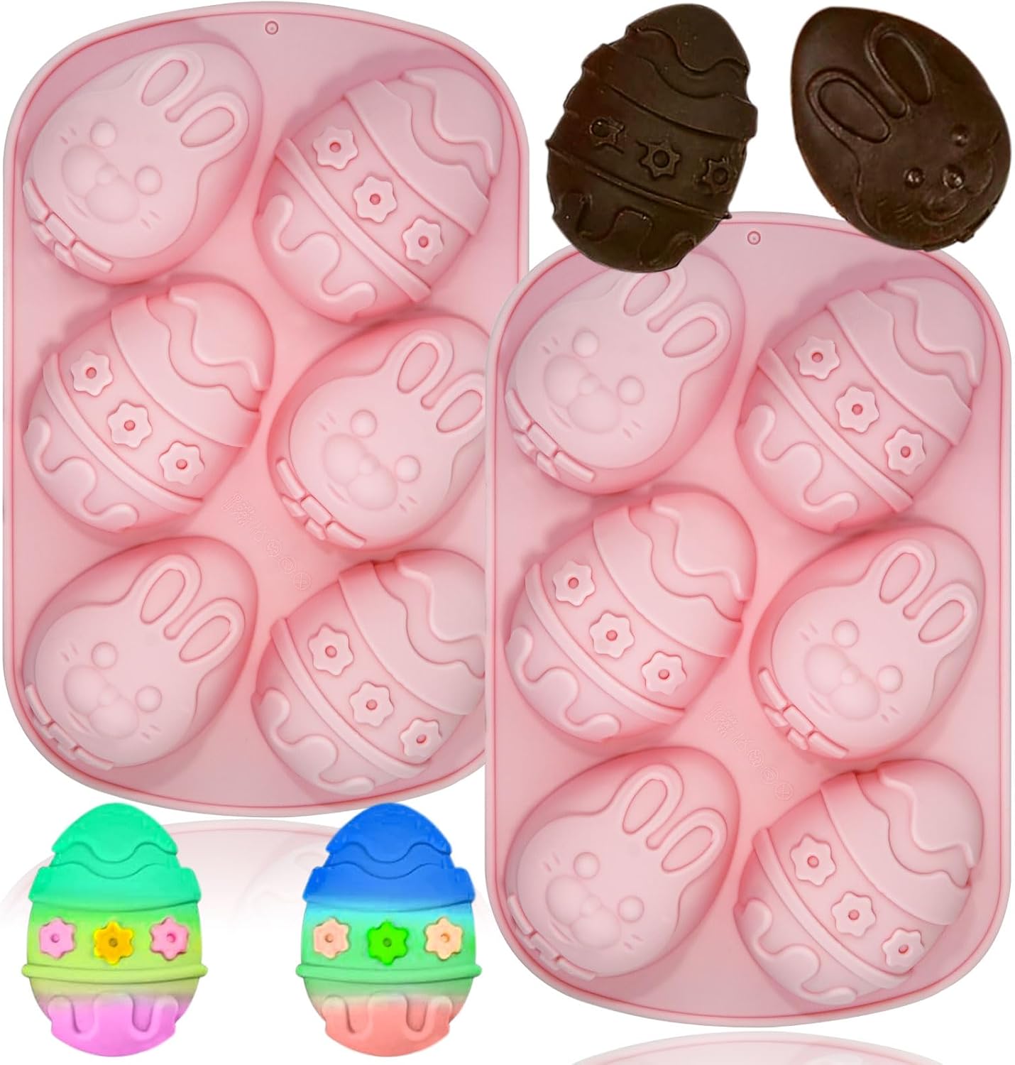 2 moldes de silicona de Pascua para hornear pudín hechos a mano, jabones, velas, gelatinas de chocolate, cubitos de hielo, gomita (rosa)