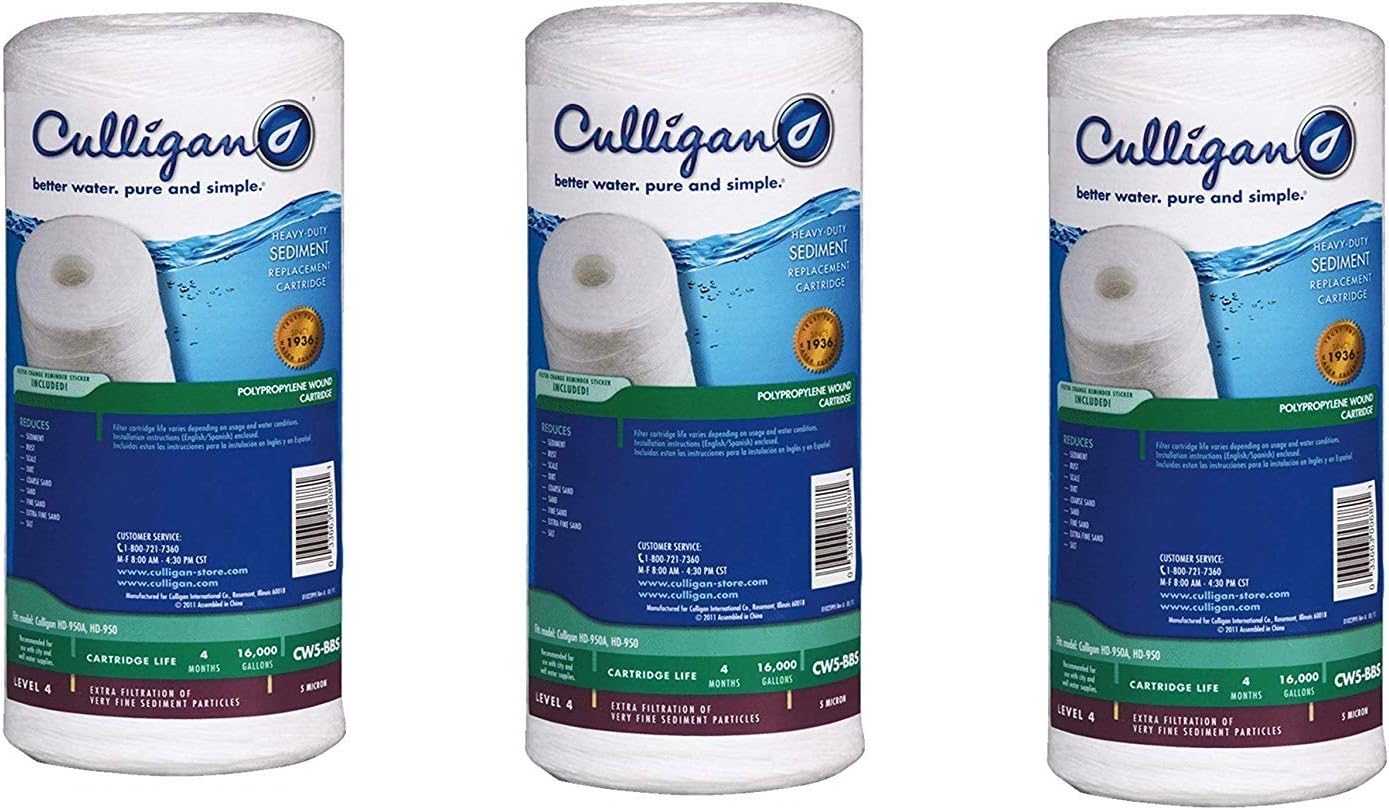 Culligan CW5-BBS – Cartucho de filtro de agua prémium para toda la casa, 16,000 galones, paquete de 3