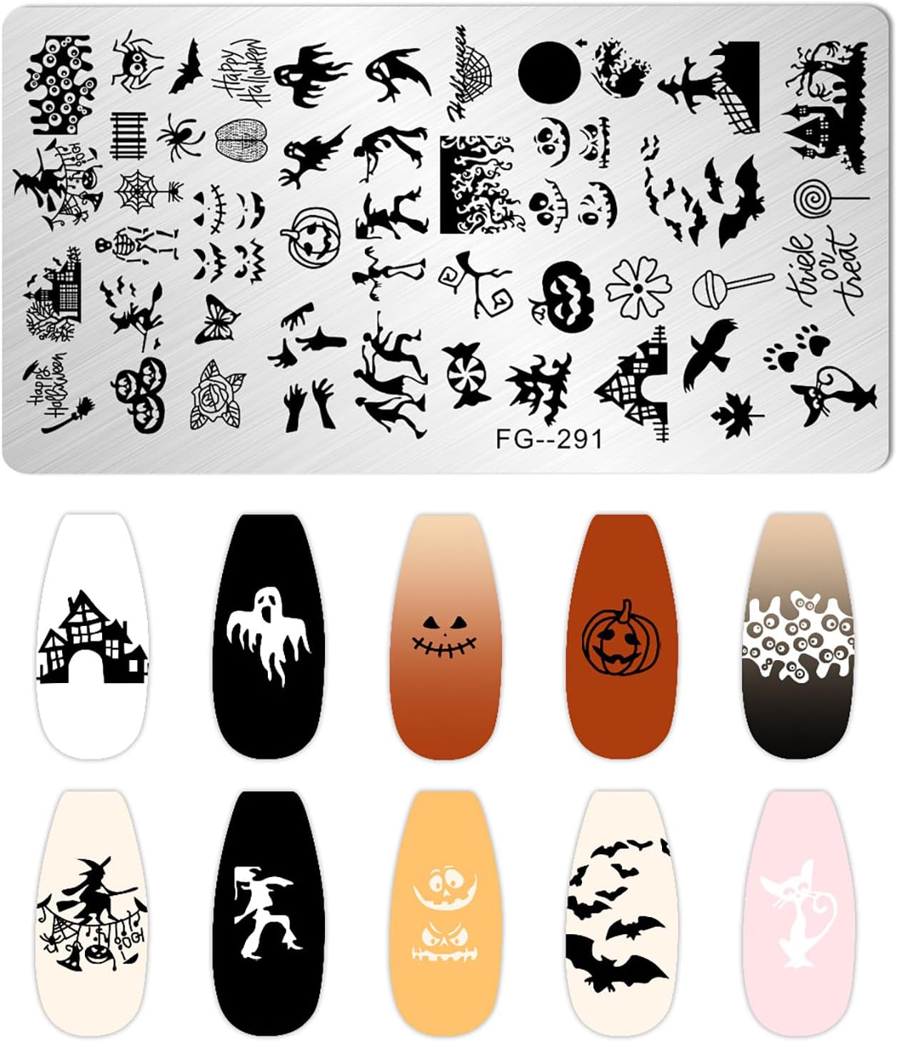 6 placas de estampado de Halloween, plantillas de estampado de arte de uñas, calavera, fantasma, calabaza, vampiro, murciélago, araña, arte de uñas,
