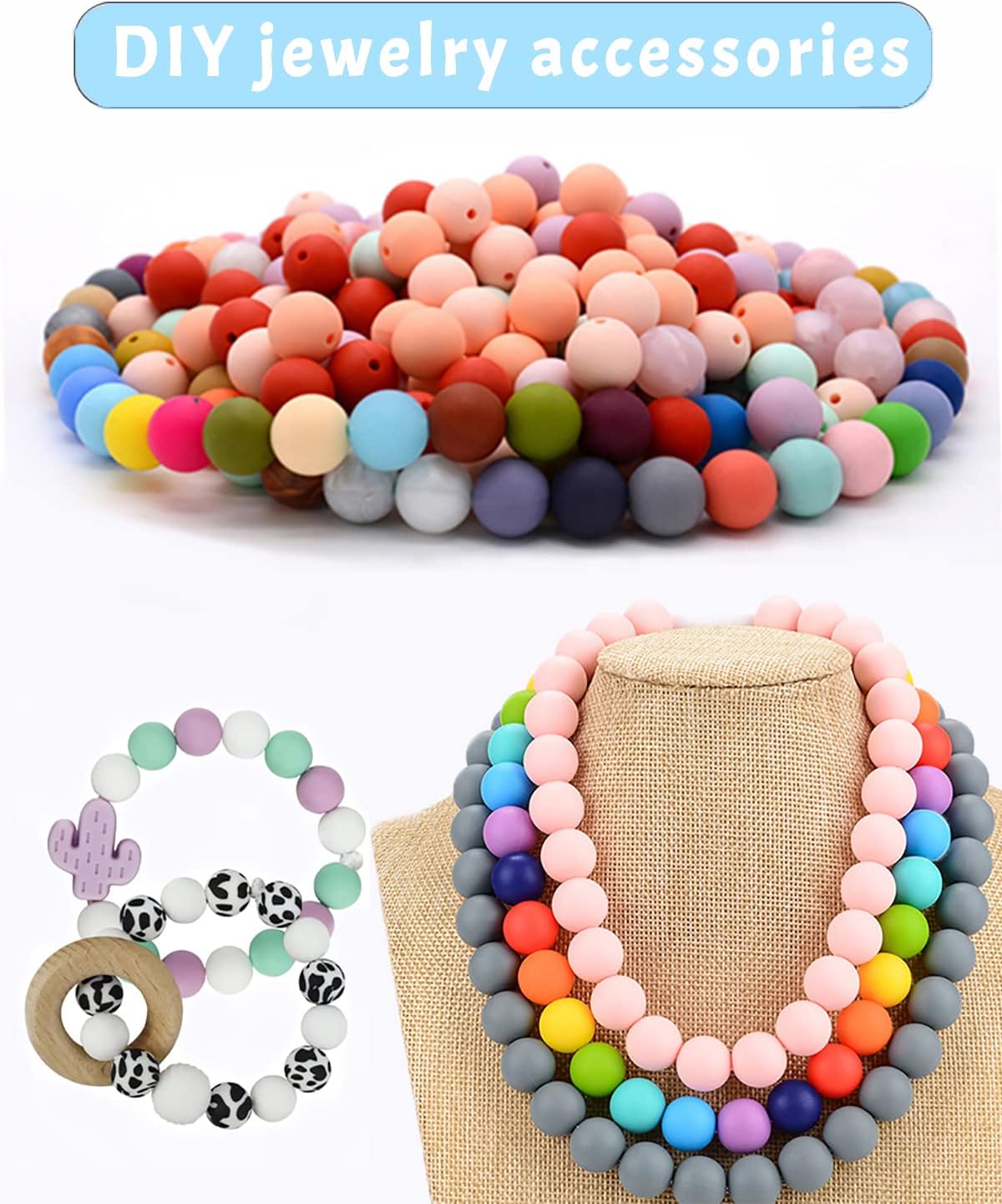 GUPWOS Cuentas de silicona de animales, múltiples estilos y formas para hacer joyas con llavero y bolígrafo (D)