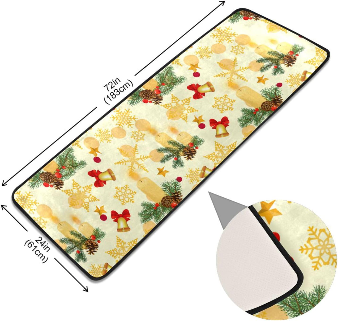 Alfombra absorbente con parte trasera de goma, tapete antideslizante de copos de nieve dorados de Navidad, tapete de baño para cocina, baño,