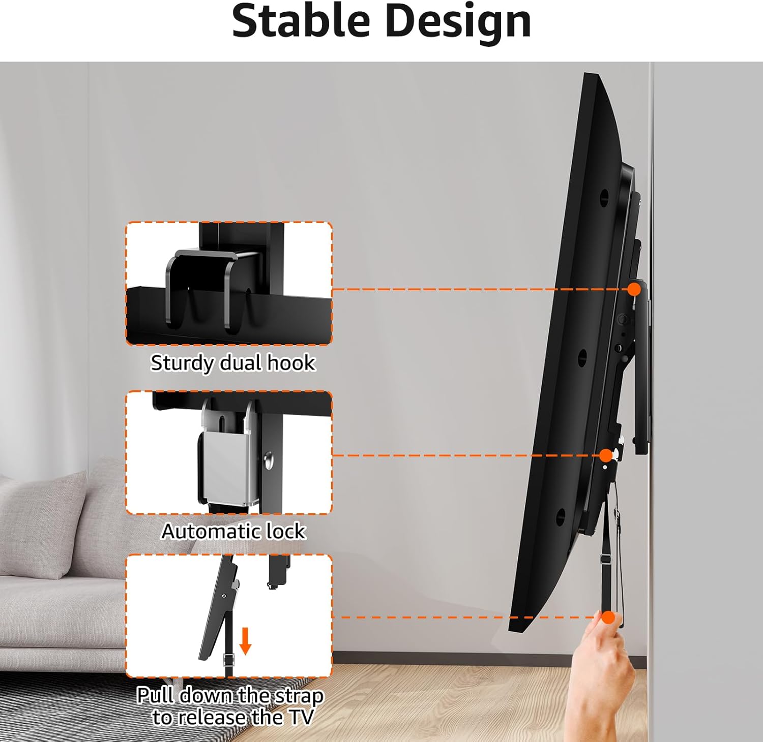 ELIVED Soporte de TV para la mayoría de televisores de 37 a 75 pulgadas, soporte de pared universal para TV de 16 pulgadas, 18 pulgadas, 24 pulgadas