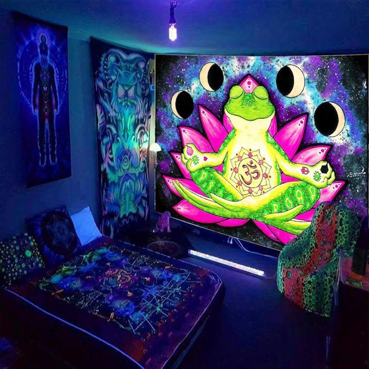 BatwhO Fluorescentes de luz de tapiz de fondo de tela tapizada, casa tapiz de fiesta de tela de la pared sala de estar sofá tapiz de fondo (70.86 x
