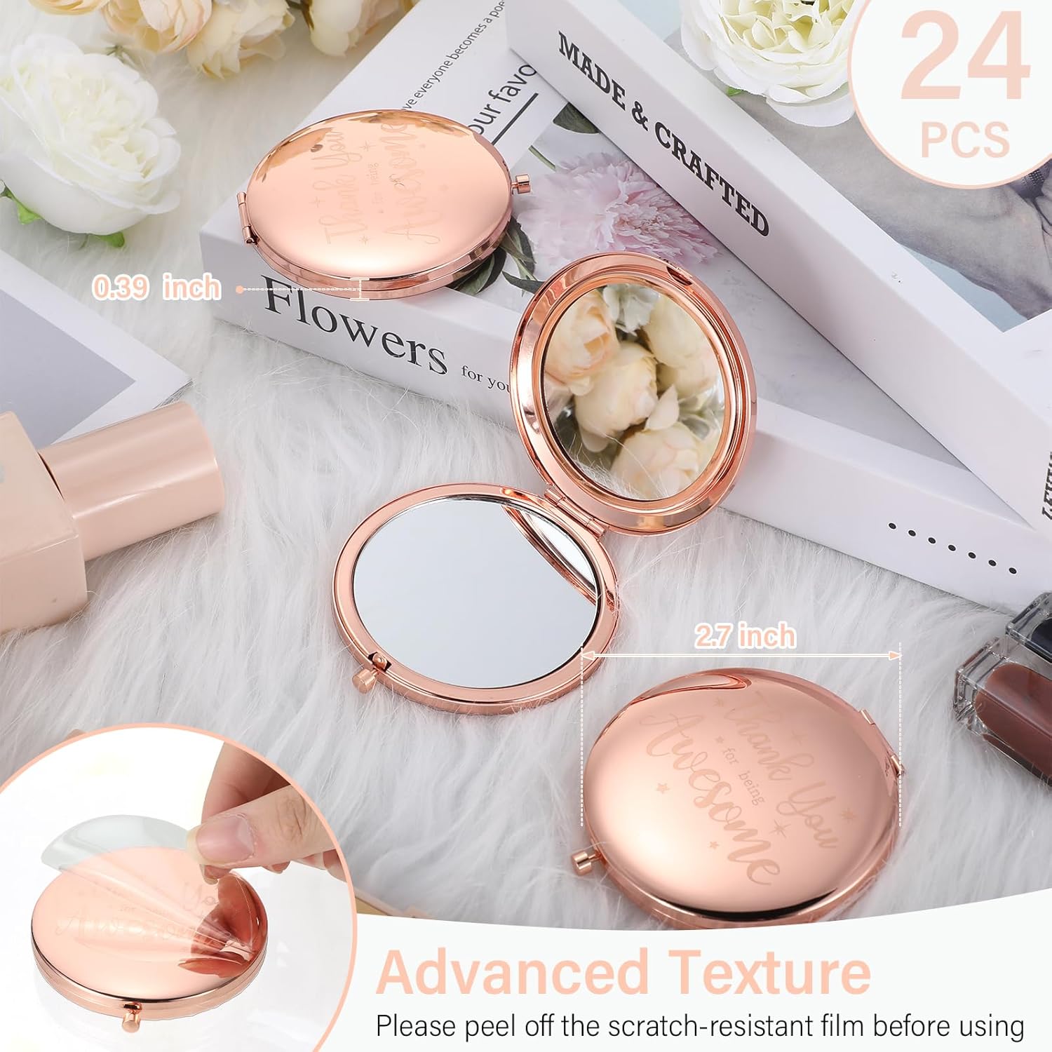 Thyle 24 piezas de espejo compacto inspirador Thank You for Being Awesome Portable Handheld Round Makeup Metal Pocket Mirror Regalos de