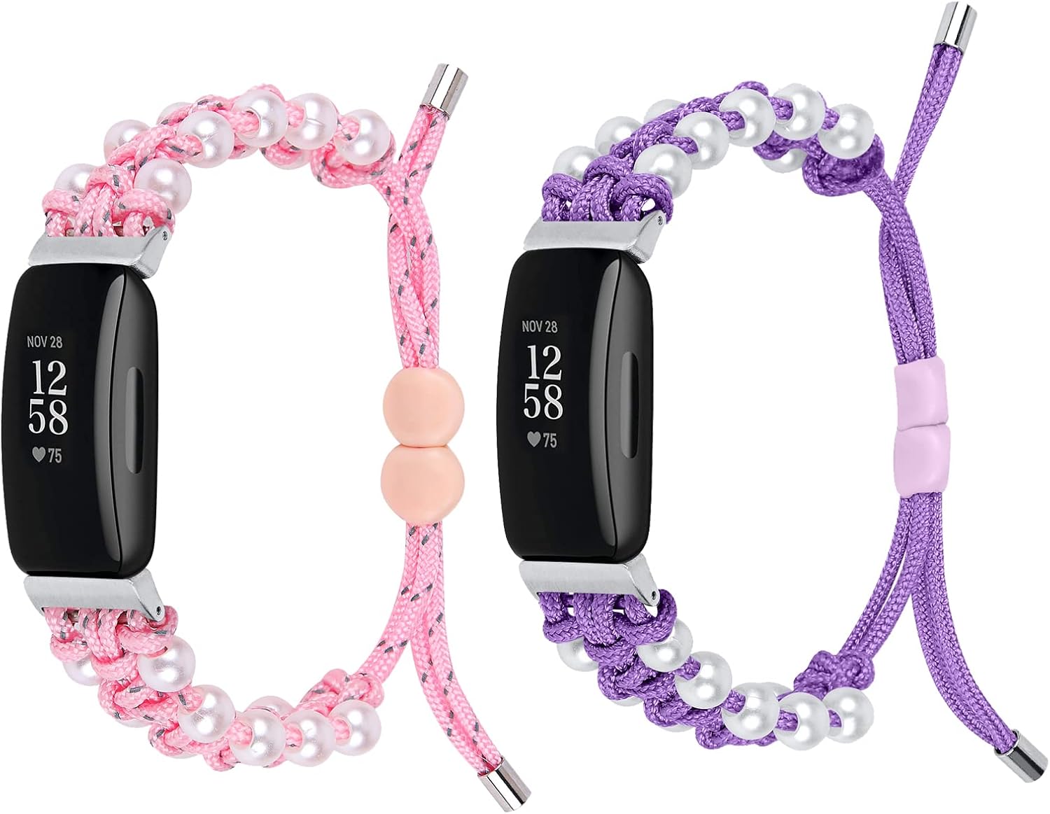 FitTurn Lindas bandas de nailon compatibles con Fitbit ACE 3ACE 2 para niños, cuerda de perlas pequeña, ajustable, correa de nailon trenzado,