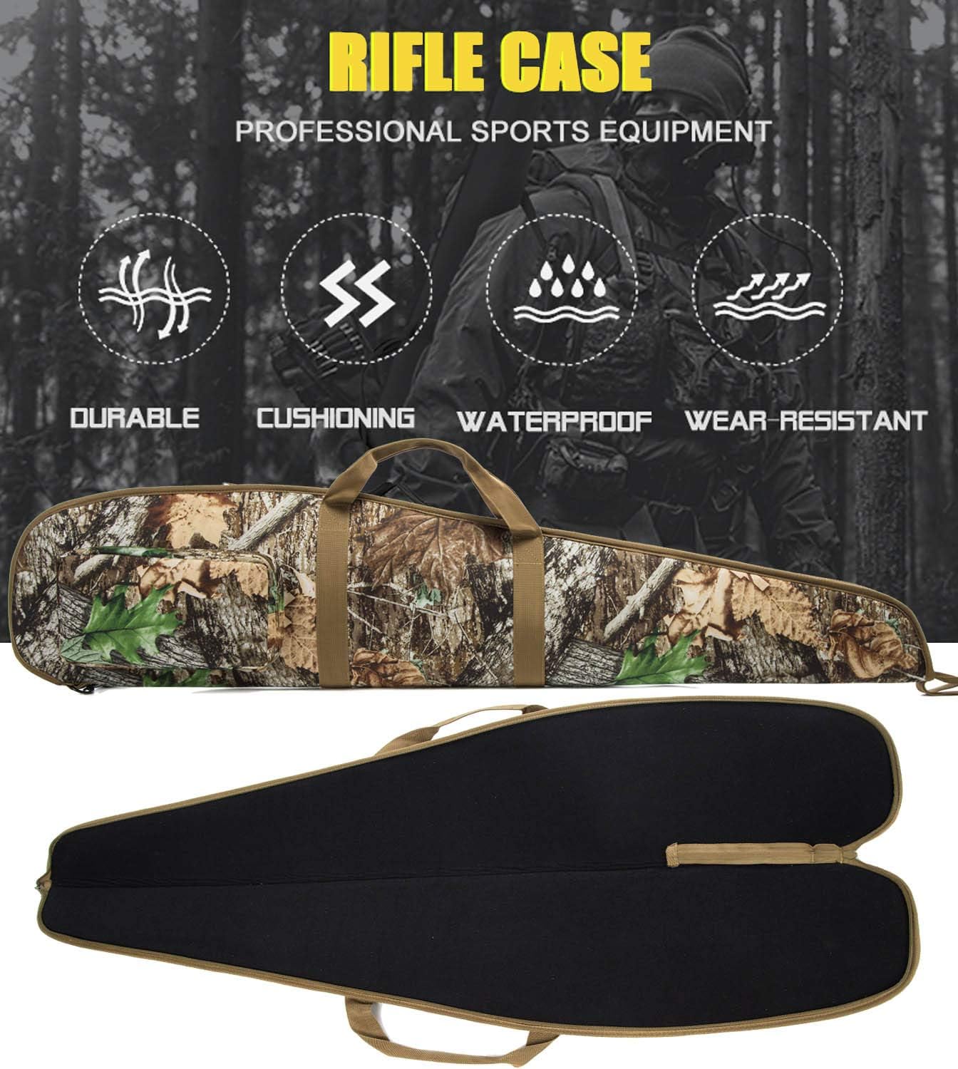 Funda para rifle de 444852 pulgadas, resistente al agua, con bolsillo con cremallera para rifles con alcance.