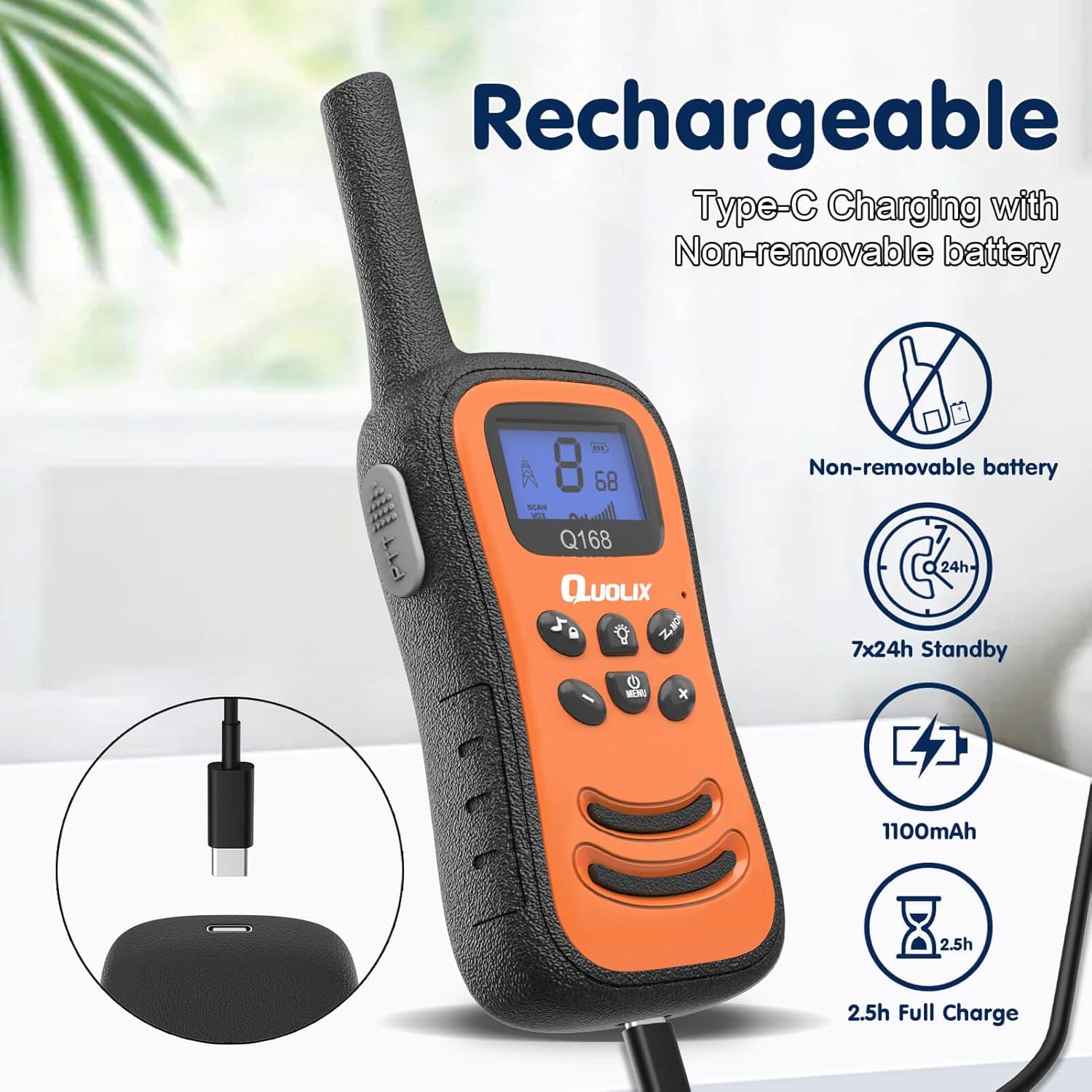 Walkie Talkies para niños, paquete de 2 unidades, juguete recargable para niños de 3 a 12 años, walkie talkie de largo alcance con 22 canales y