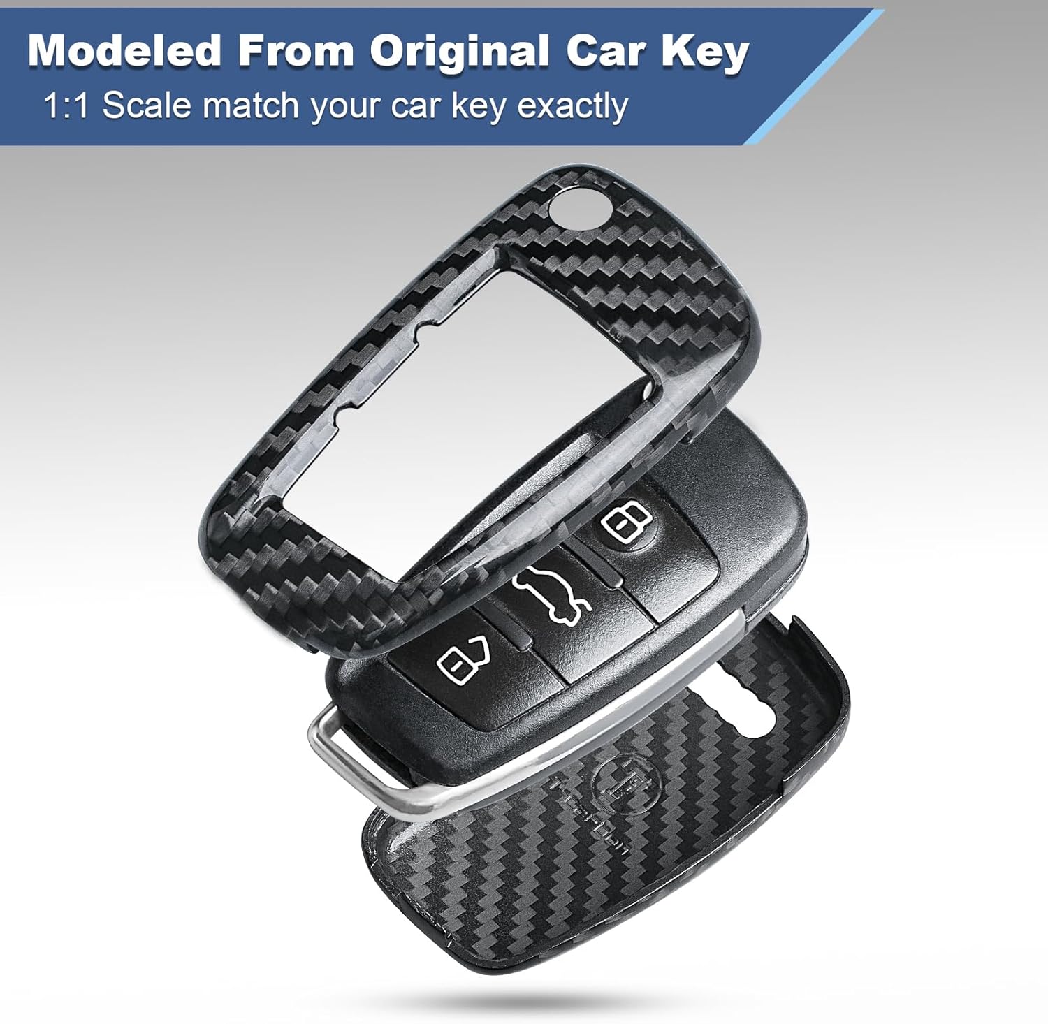 T-carbon – Funda de fibra de carbono real para llavero con cordón, funda protectora para llave T-carbon para Audi A1 A3 A4 A6 A8 Quattro Q2 Q7 R8