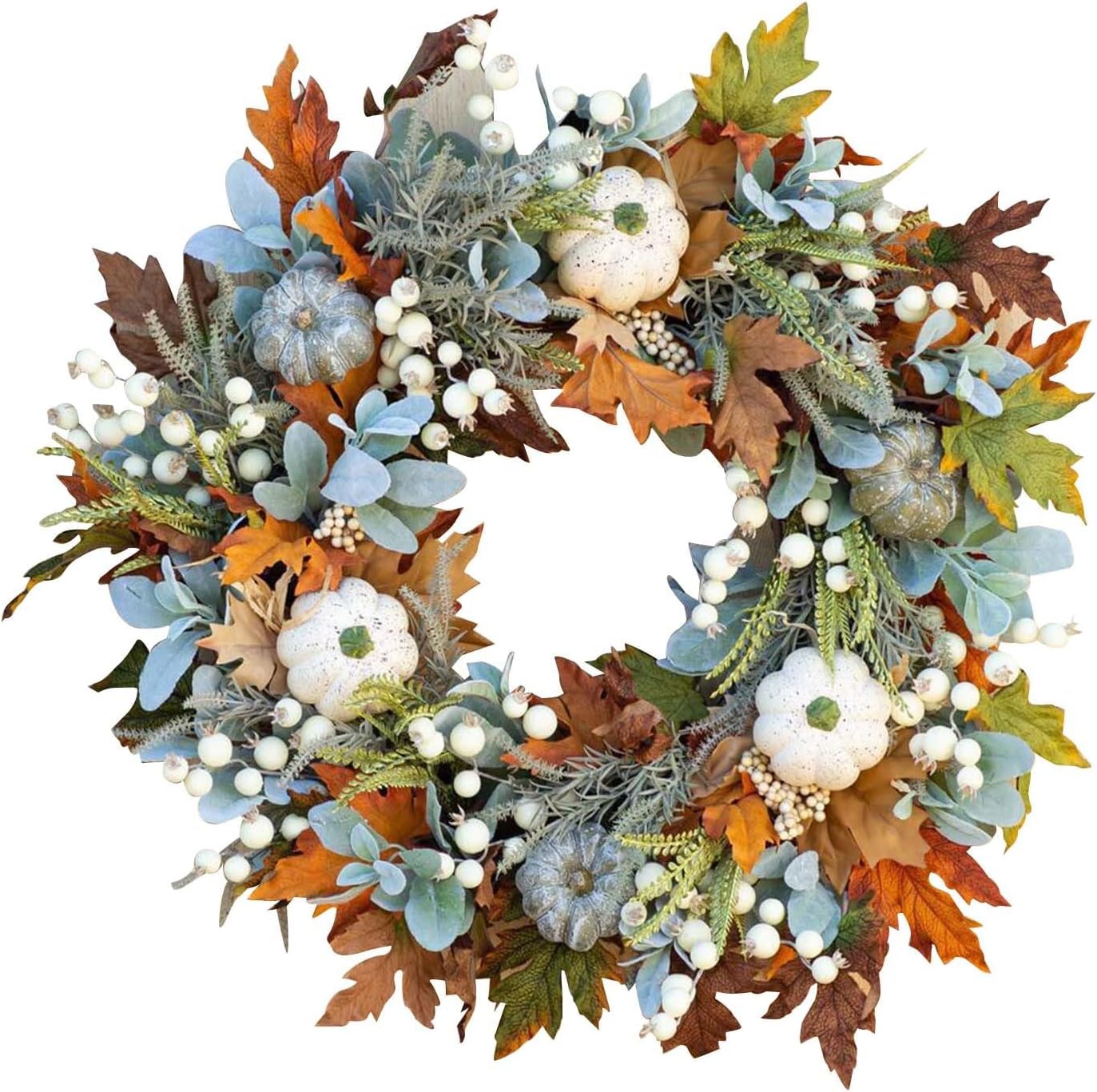 Corona de otoño de 17.7 pulgadas para puerta delantera, corona de calabaza de otoño, corona de Halloween, corona de Acción de Gracias para