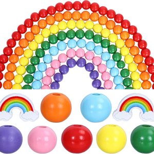 Whaline 230 cuentas coloridas de madera de arco iris de verano, pintura redonda de naturaleza, cuentas espaciadoras de madera, cuentas rústicas de Whaline 230 cuentas coloridas de madera de arco iris de verano, pintura redonda de naturaleza, cuentas espaciadoras de madera, cuentas rústicas de