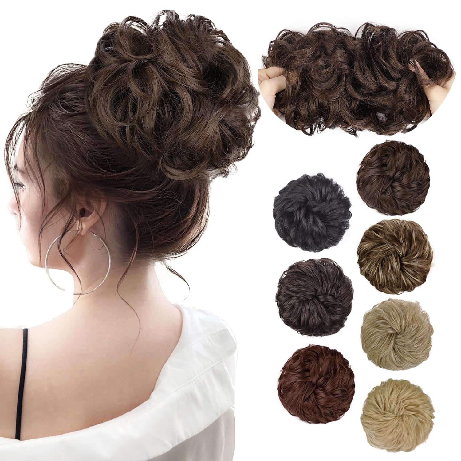 Earfodo Moño desordenado para mujer, moño sintético para mujer, extensiones de cabello de aspecto natural para uso diario, 1 unidad (1.59 oz, 8 L)