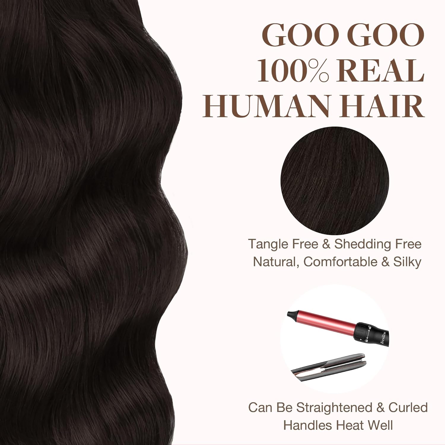 GOO GOO Extensiones de cabello humano con cinta, 2 marrón oscuro, 18 pulgadas, 1.76 onzas, 20 unidades, puntas gruesas, lacio, sin costuras,