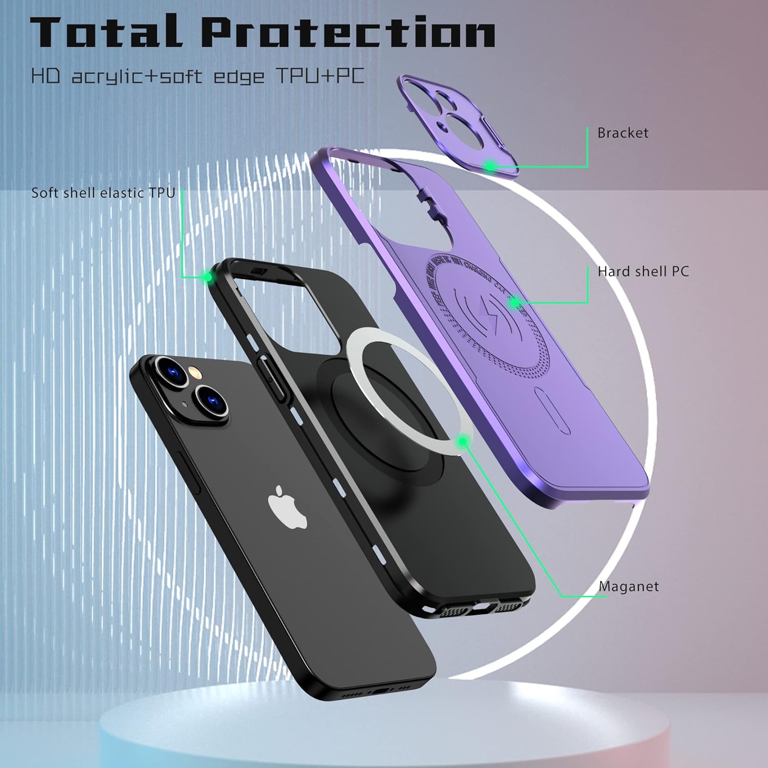 Asuwish Funda de teléfono para iPhone 13 de 6.1 pulgadas con protector de pantalla de vidrio templado Magsafe y soporte delgado, funda rígida