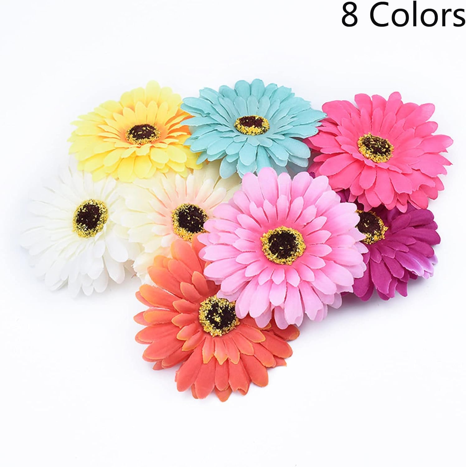 50 cabezas de flores falsas a granel, cabezas de margaritas artificiales, cabeza de flores gerberas para manualidades, decoración del hogar, boda,