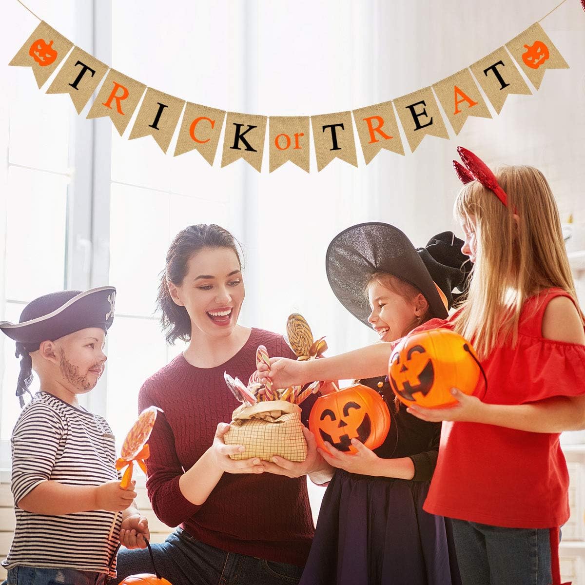Cartel de arpillera de yute con calabaza para fiesta de Halloween, mantel de chimenea, decoración de guirnalda de chimenea