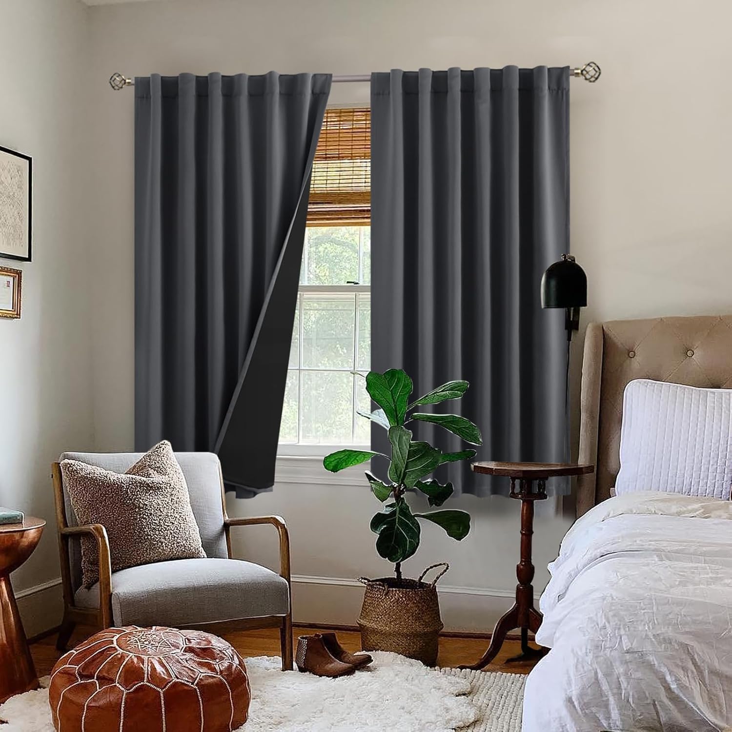 BGment Cortinas opacas 100% con aislamiento térmico para oscurecer la habitación, 54 pulgadas de largo para dormitorio, bolsillo para barra y