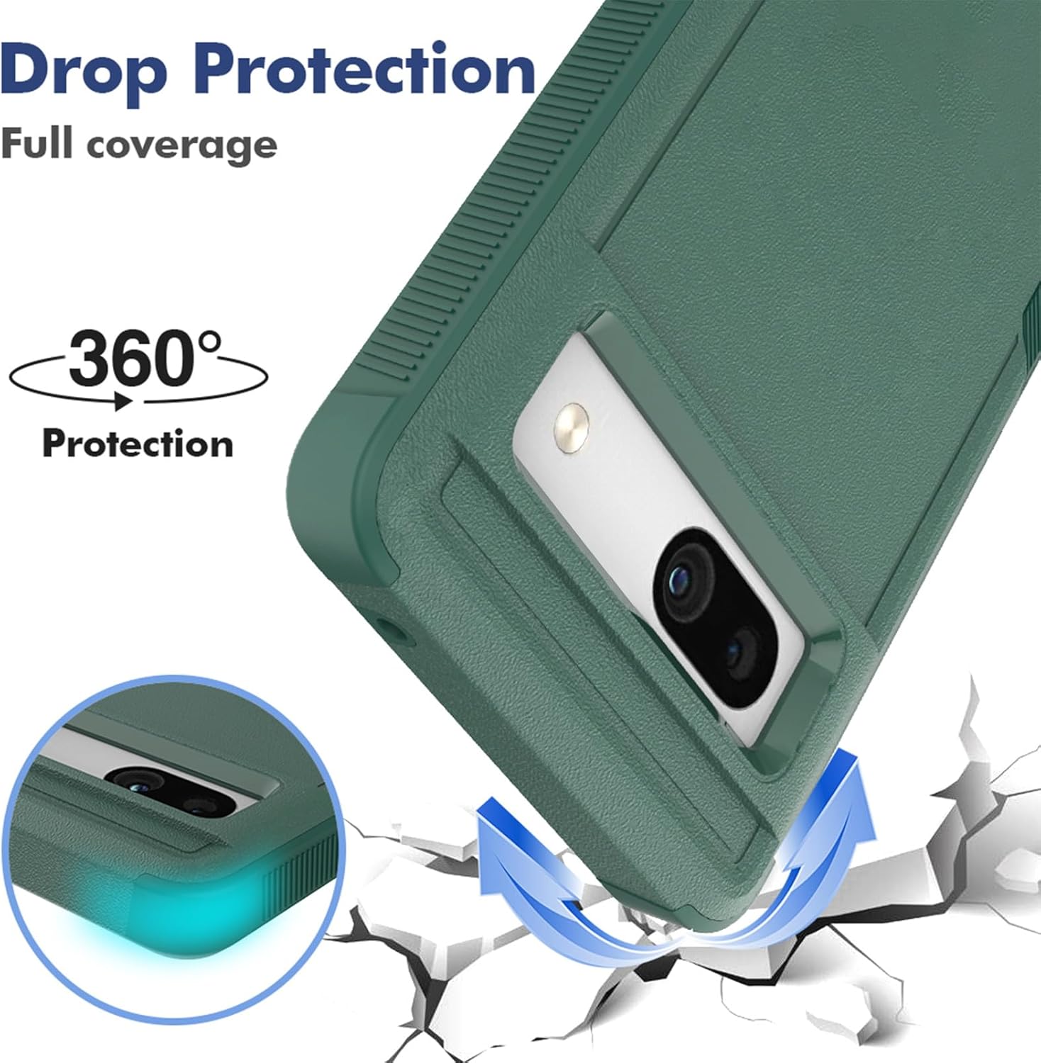 Oumida Funda para Google Pixel 7A, funda de teléfono Dual Guard Pixel 7a, capa trasera rígida de silicona híbrida a prueba de golpes, funda