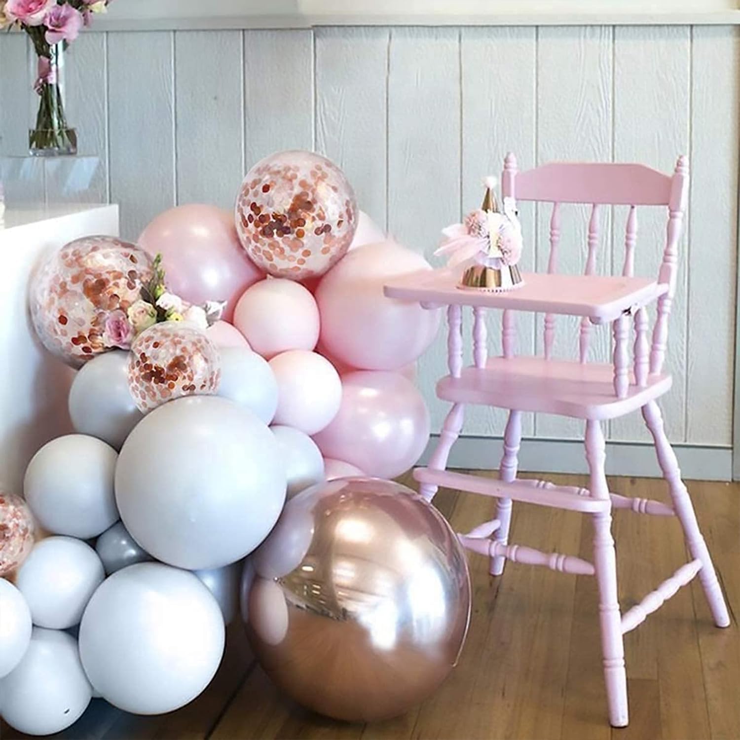 Kit de arco de guirnalda de globos de oro rosa, globos de confeti rosa dorado rosa para niñas, baby shower, boda, princesa, fiesta de San Valentín,