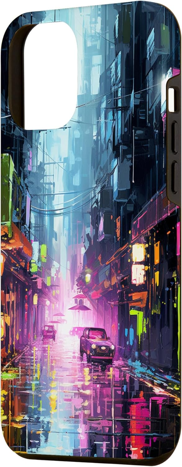 Funda futurista para iPhone 13 Pro Max Rainy Cyberpunk Alley Lights