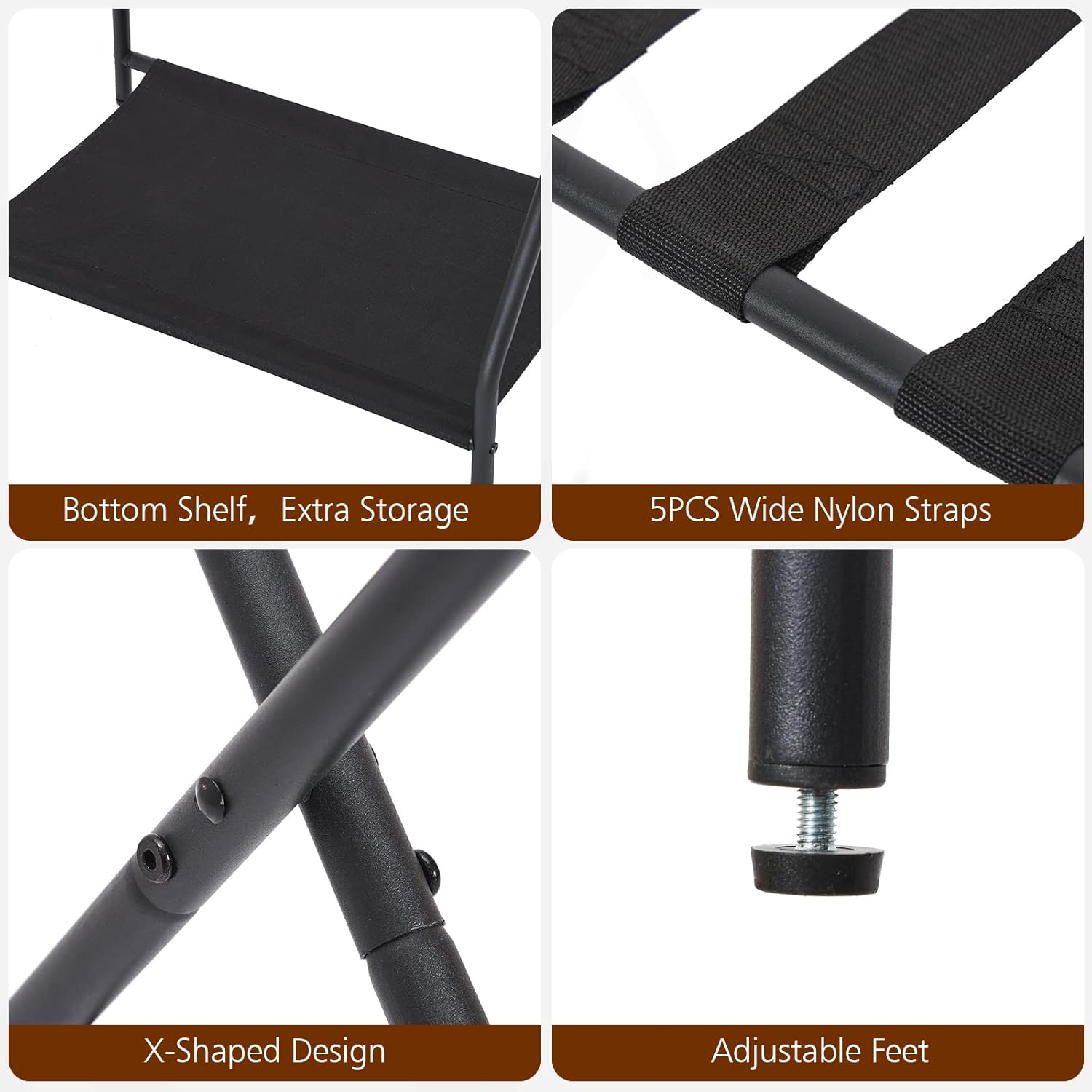 AMHANCIBLE Luggage Rack, Set of 2, Foldable Suitcase Stands for Guest Room, Metal Luggage Holder with Storage Shelf for Bedroom, Hotel, Easy