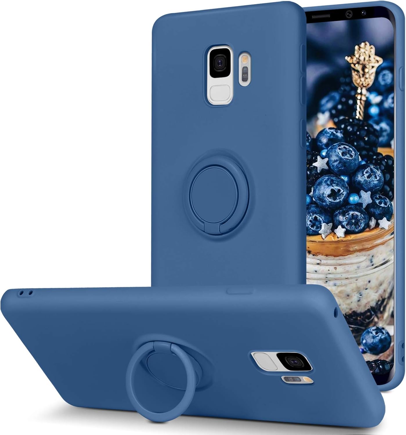 BENTOBEN Funda para Samsung Galaxy S9, silicona delgada, soporte de anillo de 360, soporte para automóvil, goma suave a prueba de golpes,