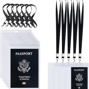 10 soportes para tarjetas de identificación de pasaporte con cordón negro de 4 x 6 pulgadas, soporte vertical impermeable de PVC extra grande para 10 soportes para tarjetas de identificación de pasaporte con cordón negro de 4 x 6 pulgadas, soporte vertical impermeable de PVC extra grande para