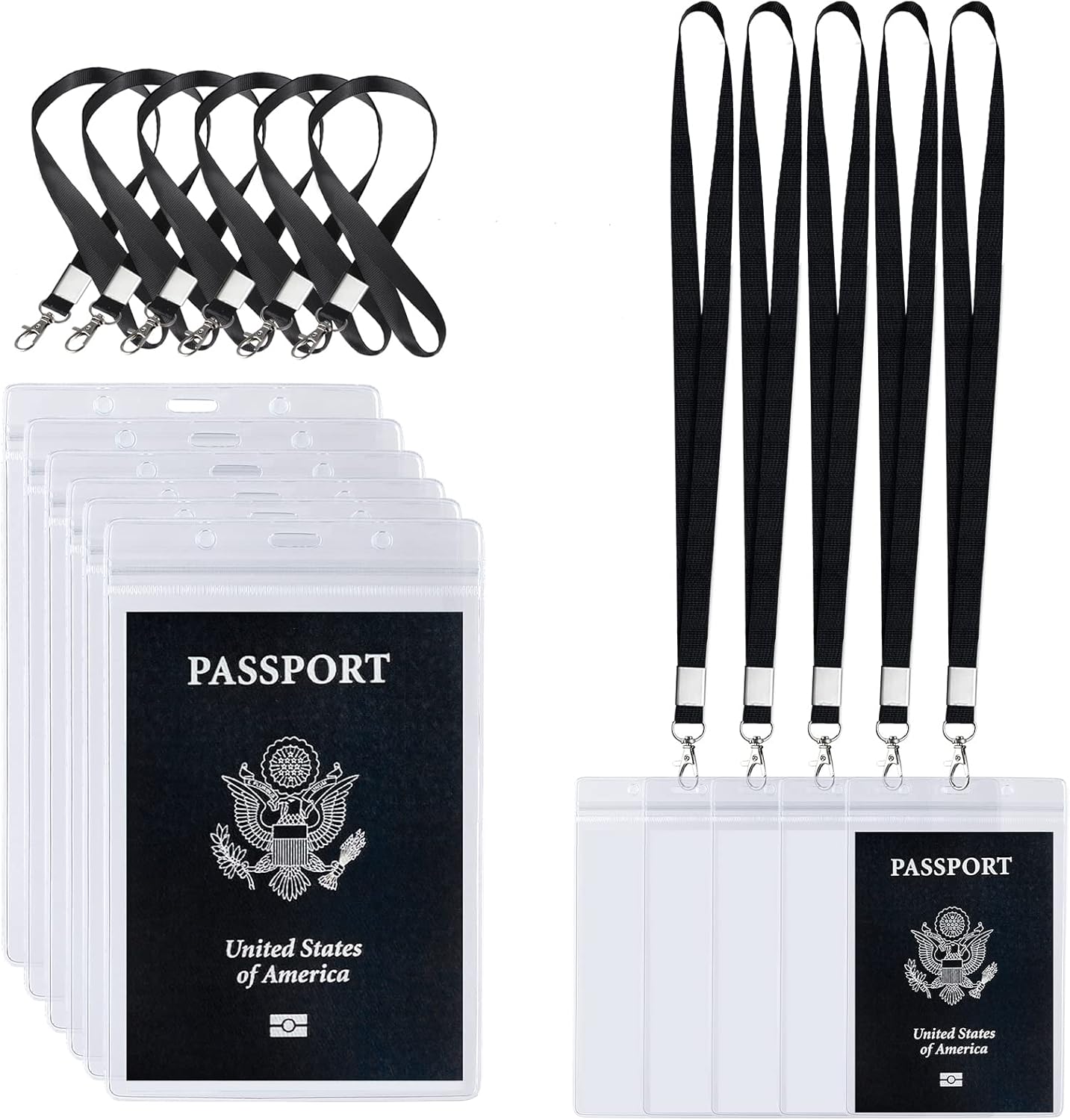 10 soportes para tarjetas de identificación de pasaporte con cordón negro de 4 x 6 pulgadas, soporte vertical impermeable de PVC extra grande para