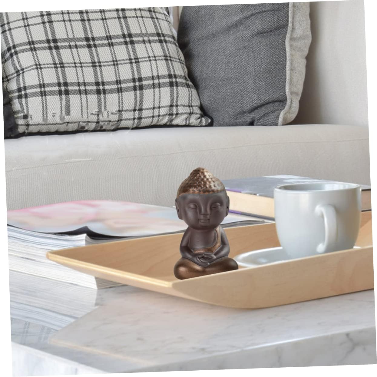 Garneck 2pcs Tea pet Tea Play Ornament Ceramic Buddha Statue Purple Ceramic Craft Decor Buddah Decoration Buddha Head Figurine Praying Buddha