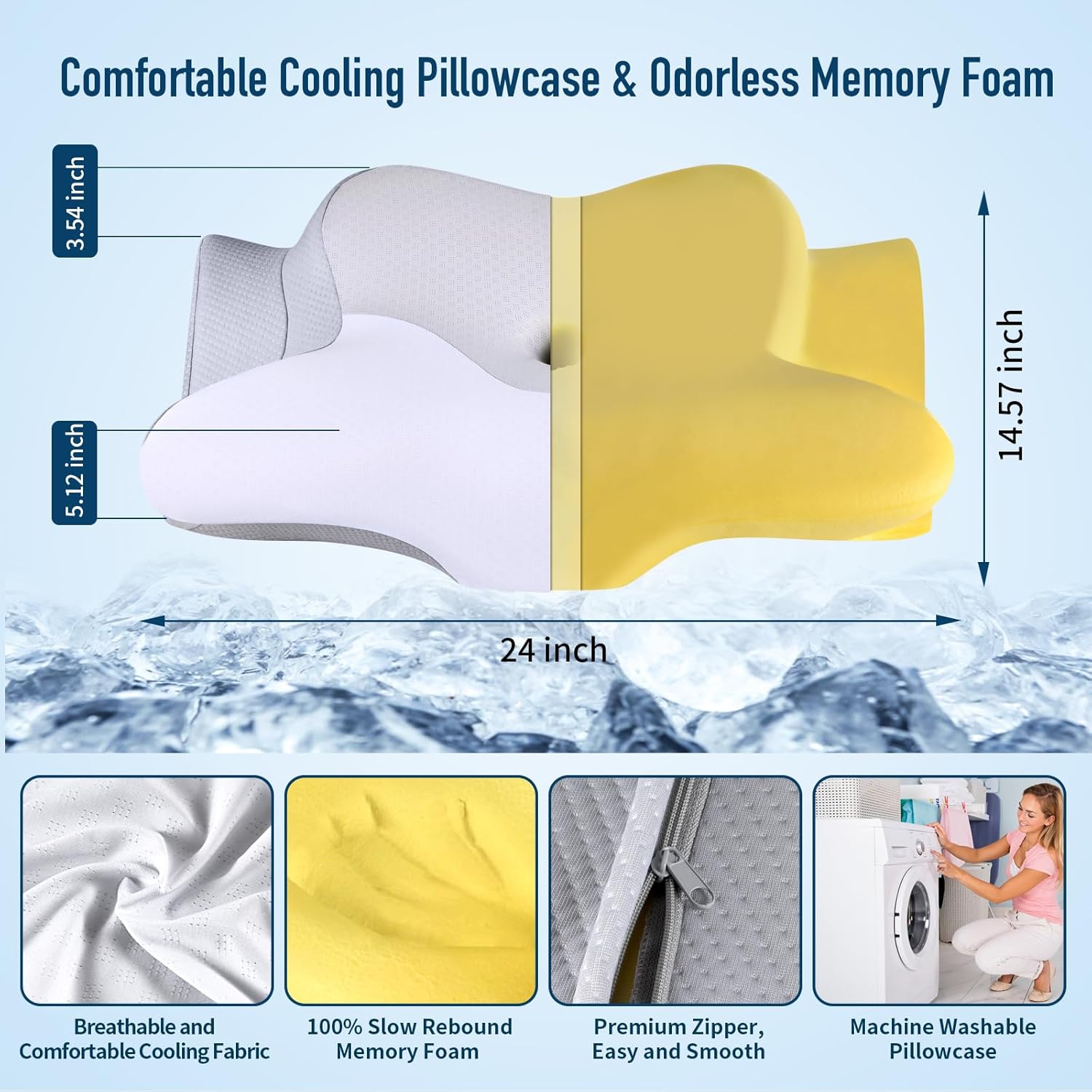Almohada cervical para aliviar el dolor de cuello, almohadas de espuma viscoelástica de contorno refrescante para soporte de cuello, almohada