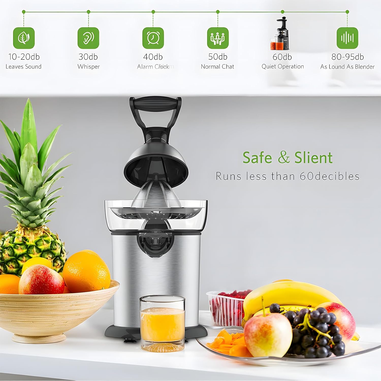 Exprimidor eléctrico de cítricos de acero inoxidable, exprimidor de naranja eléctrico, máquina casera de exprimidor de jugo de naranja, diseño
