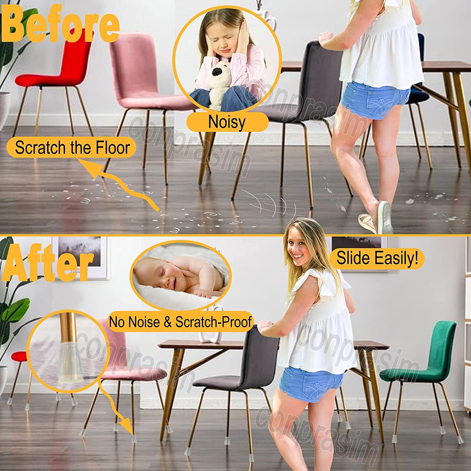Protectores de suelo de silicona extra pequeños con fieltro, se ajustan a patas de silla de 0.5 a 1 pulgada, tapas de silicona para patas de