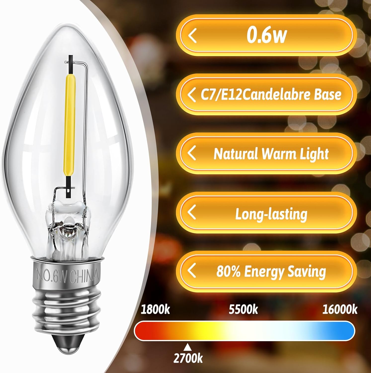 Saillong Paquete de 4 bombillas de luz de cable para casa de pueblo navideño, 6 LED C7, kit de luz de modo de soplado de Navidad, repuesto con