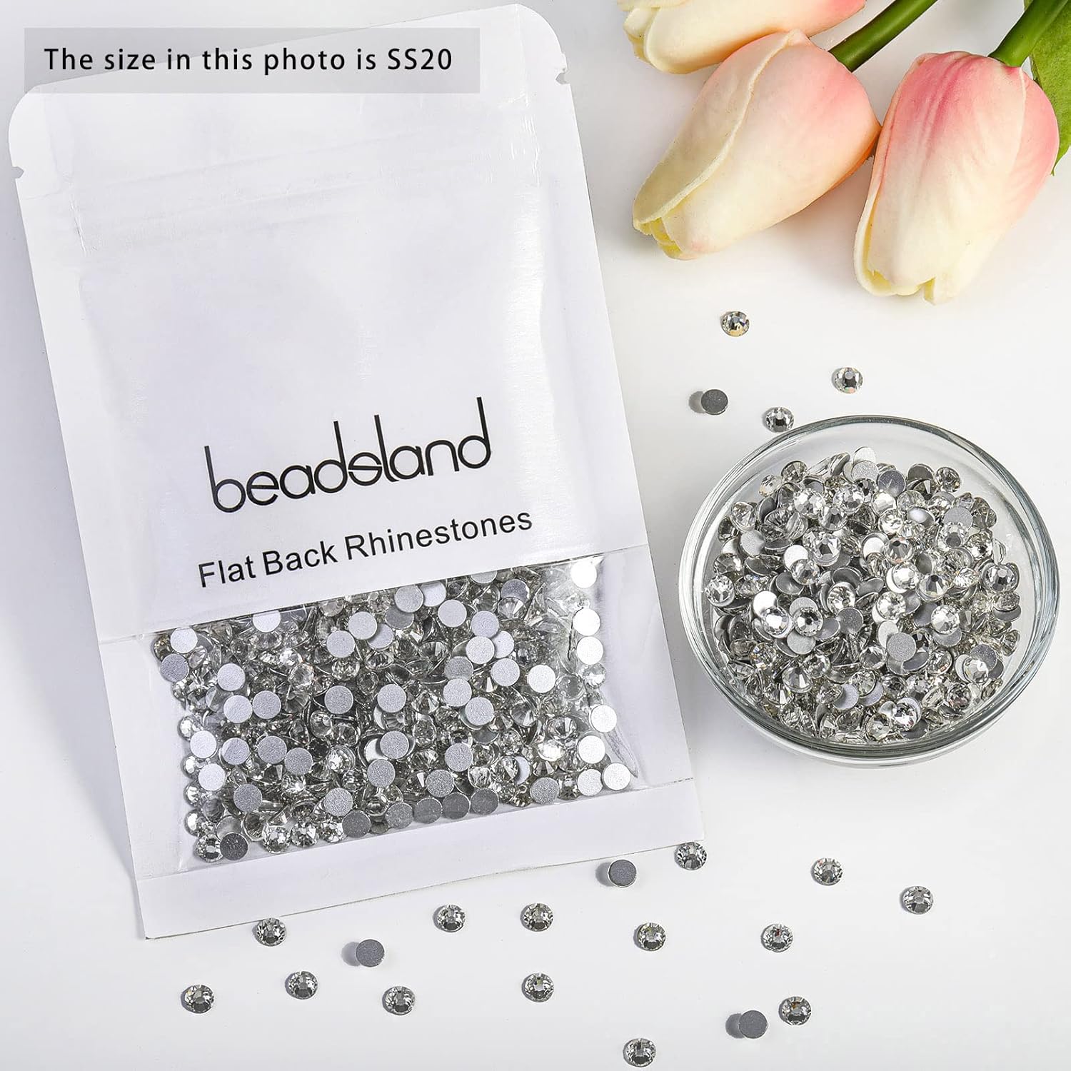 Beadsland Gemas redondas de cristal para decoración de uñas y arreglos artesanales (0.05 a 0.34 pulgadas)