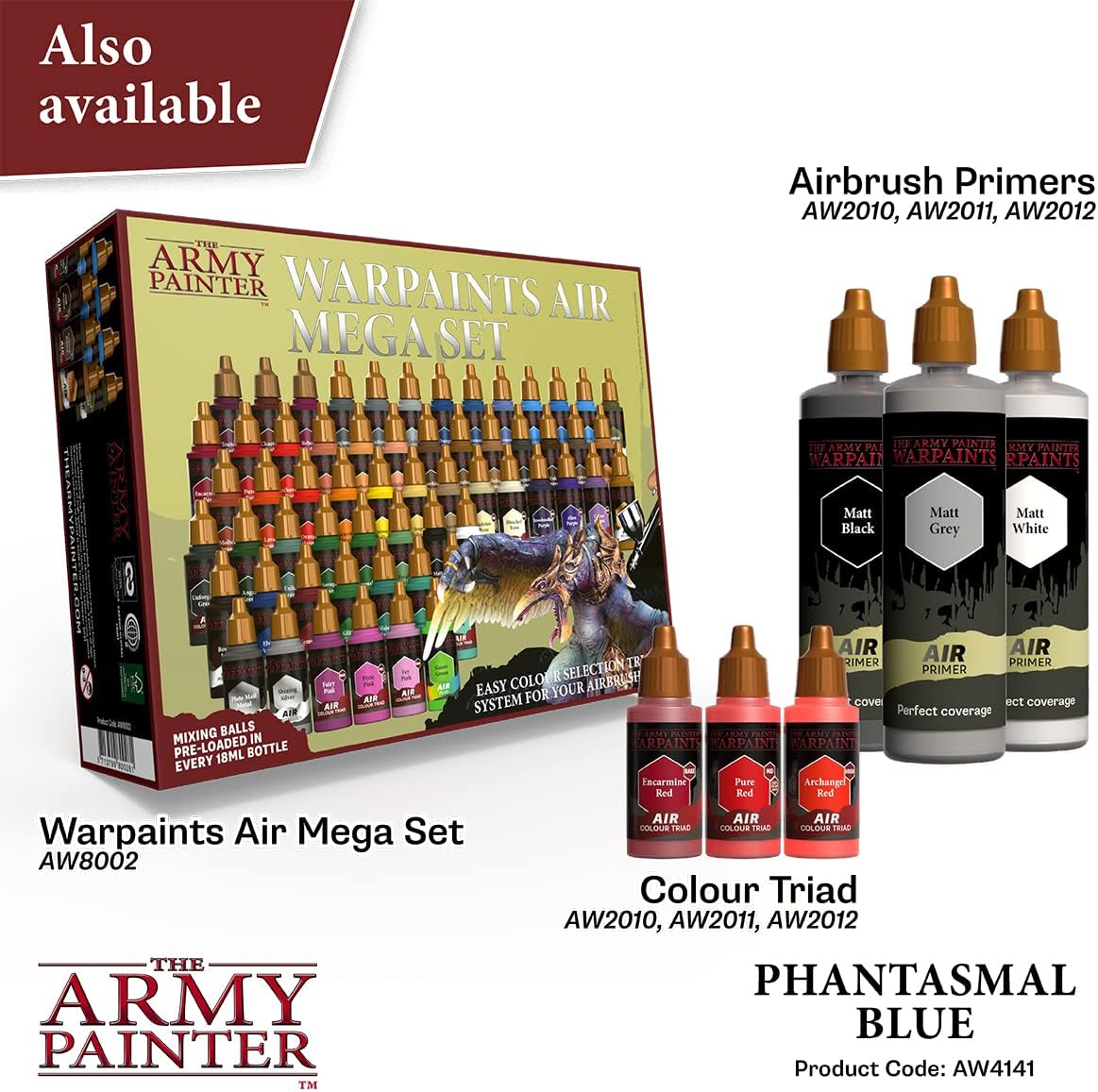 The Army Painter Warpaints Air Phantasmal Blue – Pintura no tóxica a base de agua para aerógrafo – pintura acrílica e imprimación para juegos de rol
