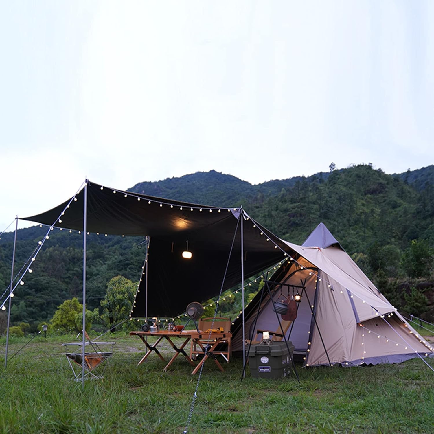 Tienda de campaña de lona para acampar al aire libre, tienda de campaña tipi india para adultos para 2  3 personas, tienda piramidal de fácil