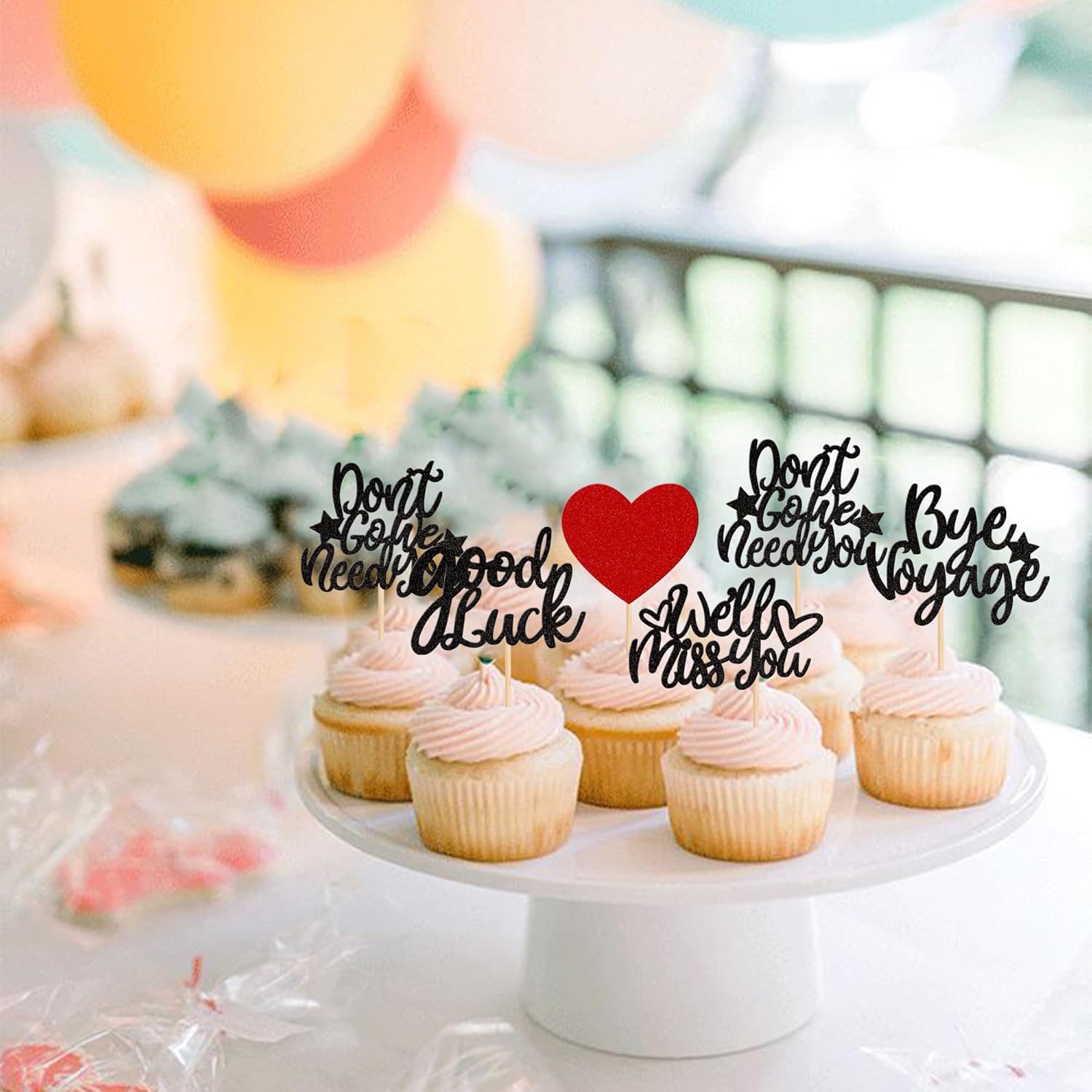 30 piezas de adornos para cupcakes con purpurina We Will Miss You Don’t Go We Need You Bye Voyage Good Luck Heart Cupcake Picks para despedida,