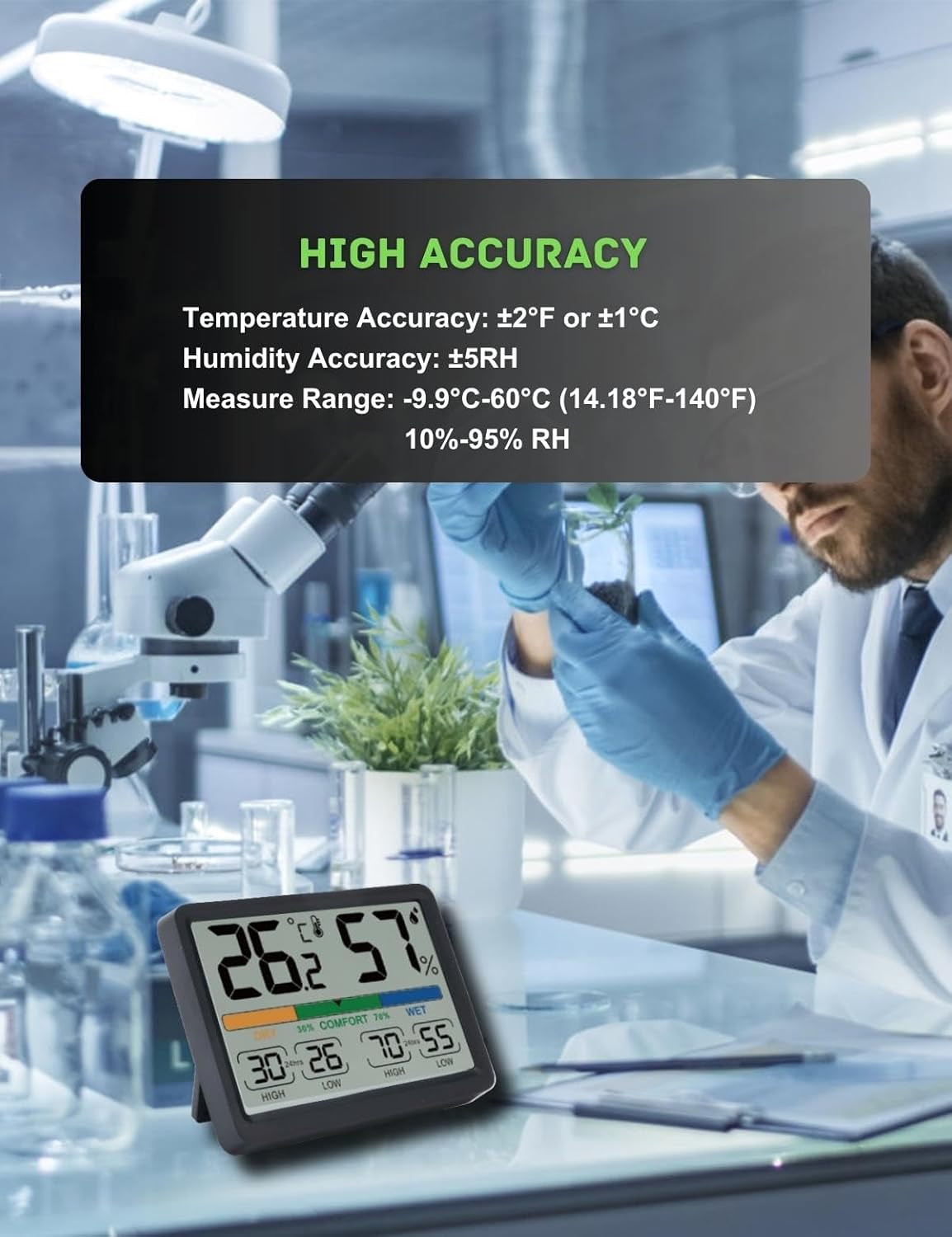 Medidor de humedad, termómetro e higrómetro de interior, medidor de monitor de temperatura ambiente, pantalla de humedad y temperatura altabaja,