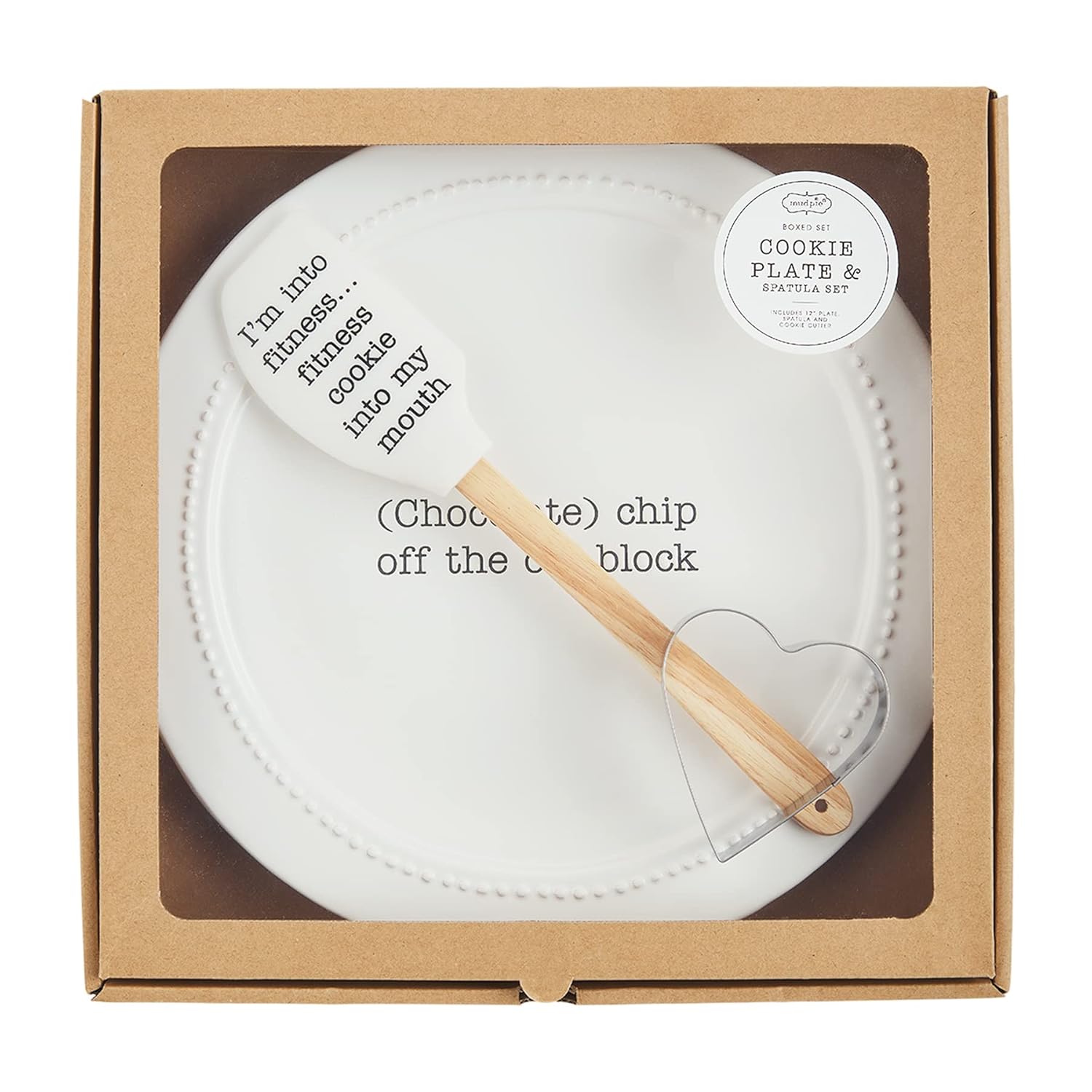 Mud Pie Circa – Juego de platos para galletas, blanco, plato de 12 pulgadas de diámetro, espátula de 12 pulgadas, cortador de 3 x 3 pulgadas