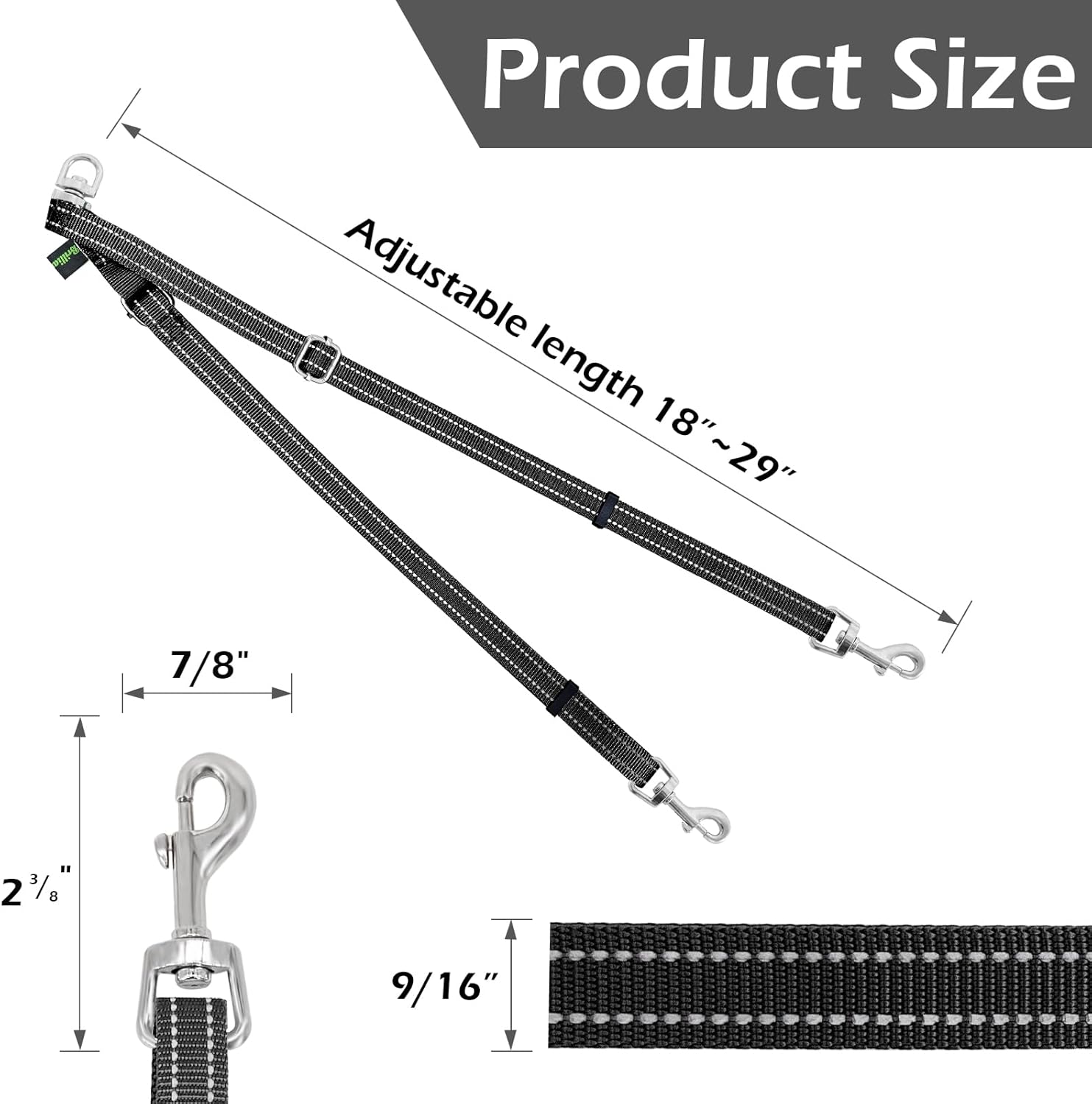 Divisor de dos correas para perros con correa de nailon de 5 pies