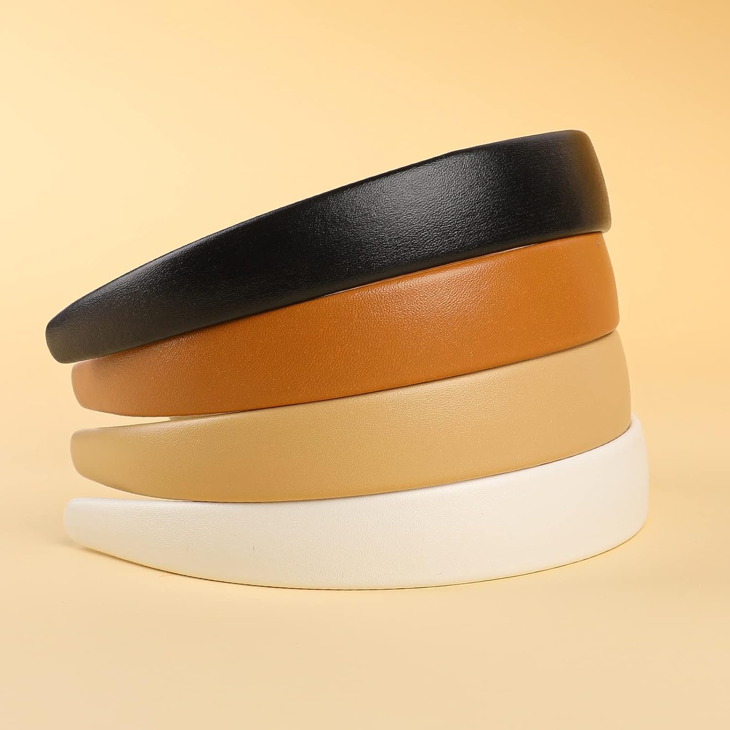Vin Beauty Paquete de 4 diademas de cuero sólido para mujer, diadema antideslizante de 1 pulgada de ancho, elegantes y suaves, de poliuretano,