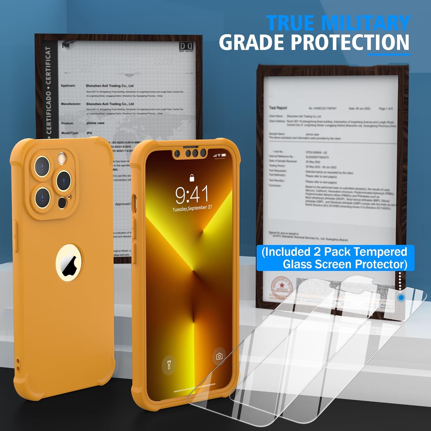ORETECH Funda para iPhone 13 Pro Max, con 2 protectores de pantalla prueba de caídas de grado militar de 10 pies protección de cámara 360 a prueba