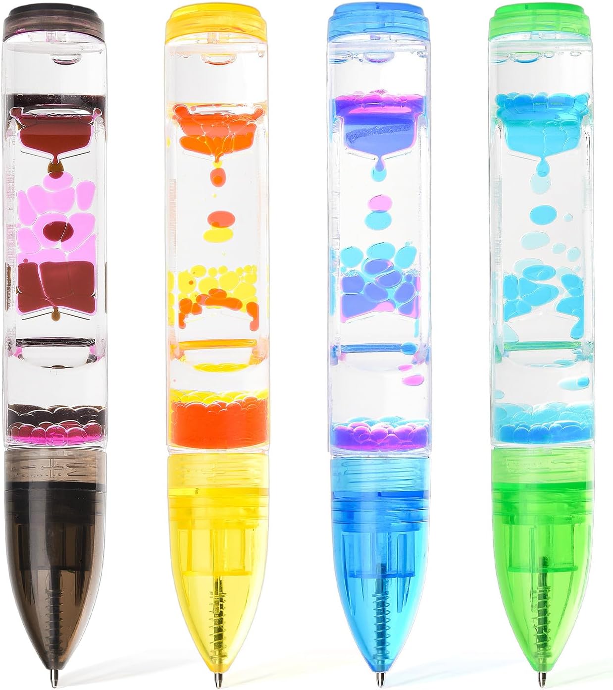 Liquid Motion Bubbler – Juego de 4 bolígrafos coloridos para ansiedad para niños y adultos, bolígrafo temporizador líquido para aliviar el estrés,