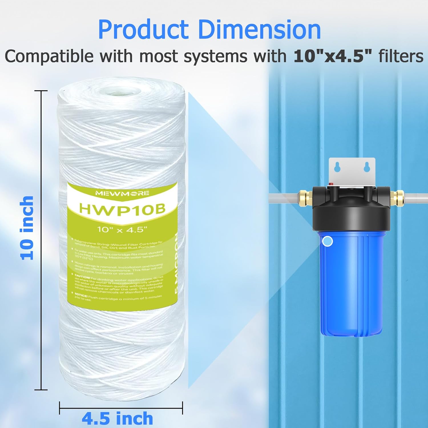 MewMore Cartucho de filtro de agua de 5 micrones para toda la casa, filtros de sedimentos para heridas de cuerda para agua de pozo, repuesto para