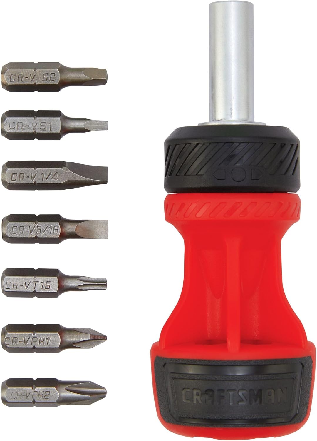 CRAFTSMAN Destornillador de trinquete, juego de empuje y selección rechoncho con puntas múltiples, 8 piezas (CMHT68132)