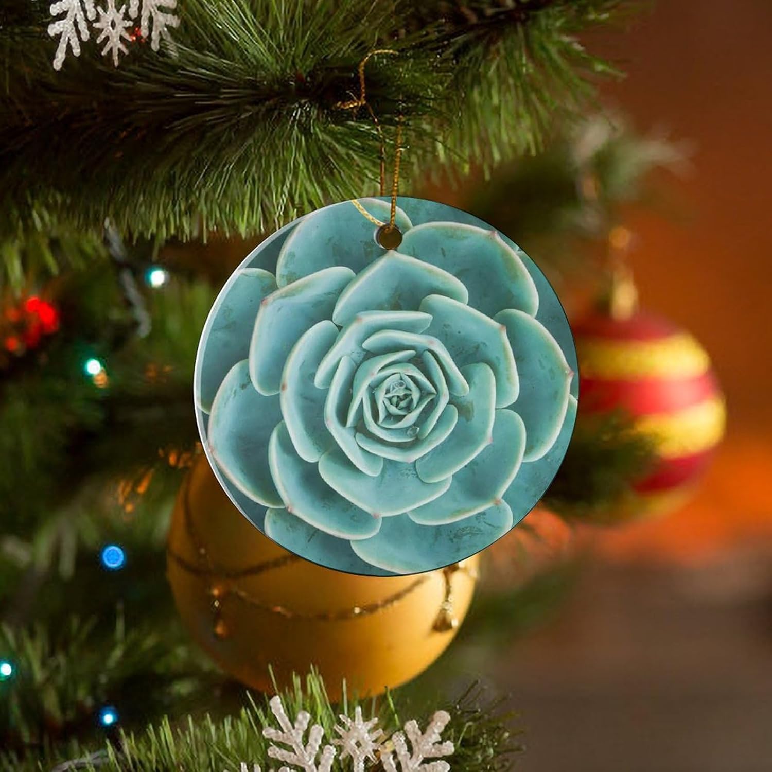 Adornos de Navidad 2023 de doble cara, decoración de cerámica para el hogar, decoración del hogar de cerámica de 2.8 pulgadas con caja, recuerdo
