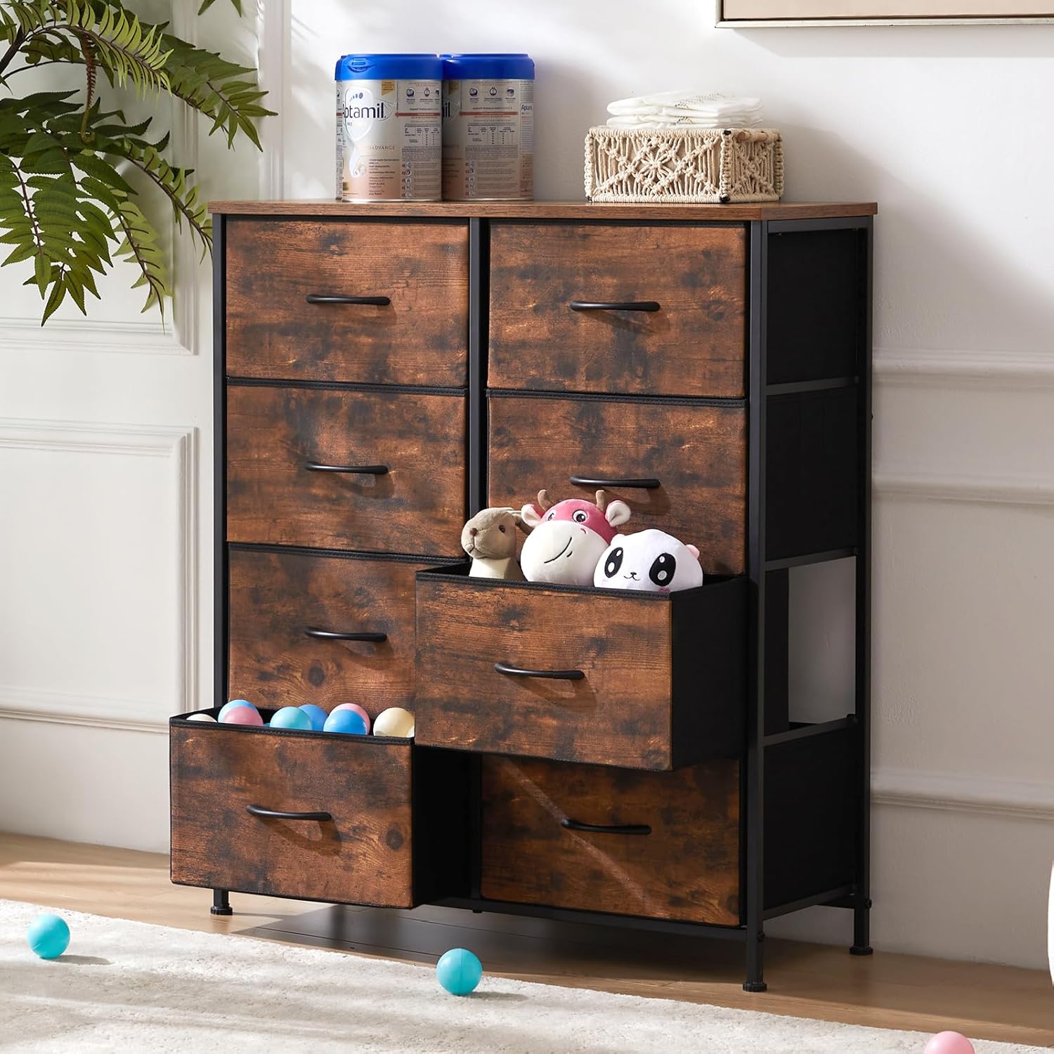 Sweetcrispy Cómoda para dormitorio, cajón alto, organizador de aparador, cajones de almacenamiento, torre de almacenamiento de tela con 8 cajones,