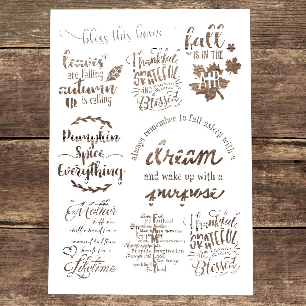 Plantilla decorativa de plantilla de letras de bendición para pintar sobre lienzo, muebles de madera, papel para manualidades (tamaño A4)