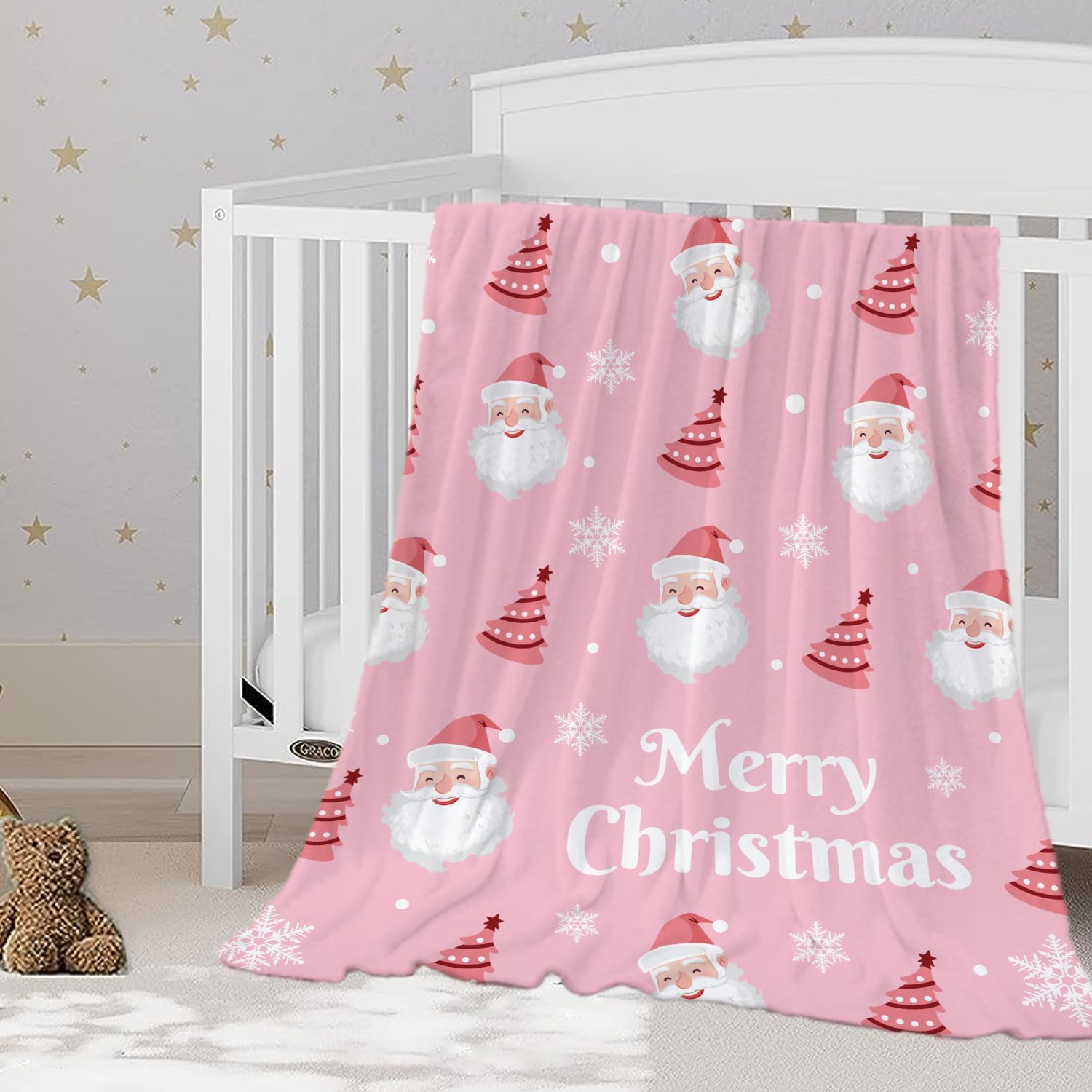 YeeJu Manta de Navidad para bebé, manta pequeña de Papá Noel rosa para bebé, manta para envolver cuna, suave, acogedora, ligera, mullida, manta de