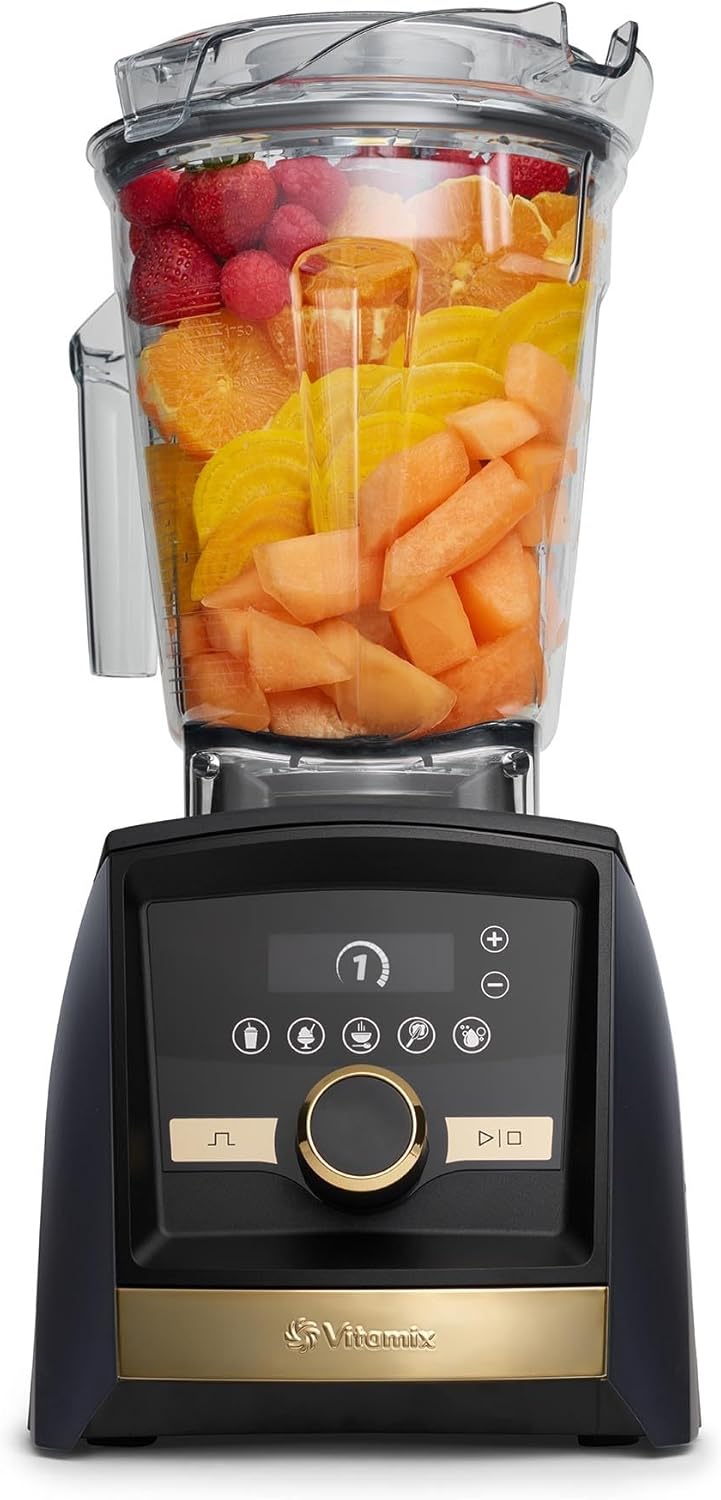 Vitamix A3500 Ascent Series Gold Label Smart Blender, grado profesional, contenedor de bajo perfil, 64 onzas, azul marino mate con detalles dorados